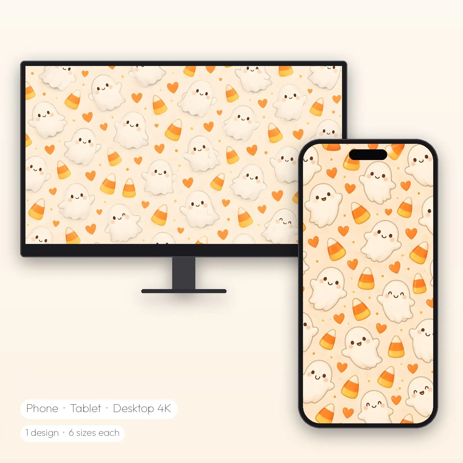 Candy Corn Ghosts Wallpaper – Phone, Tablet and Desktop 4K JPG preview