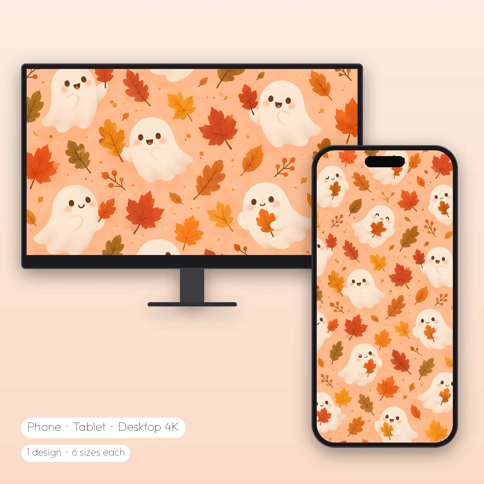 Peachy Leaf Ghosts Wallpaper – Phone, Tablet and Desktop 4K JPG preview