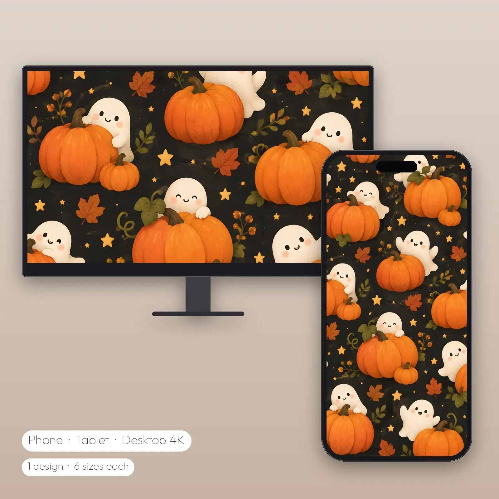 Peekaboo Pumpkin Ghosts Wallpaper – Phone, Tablet and Desktop 4K JPG preview