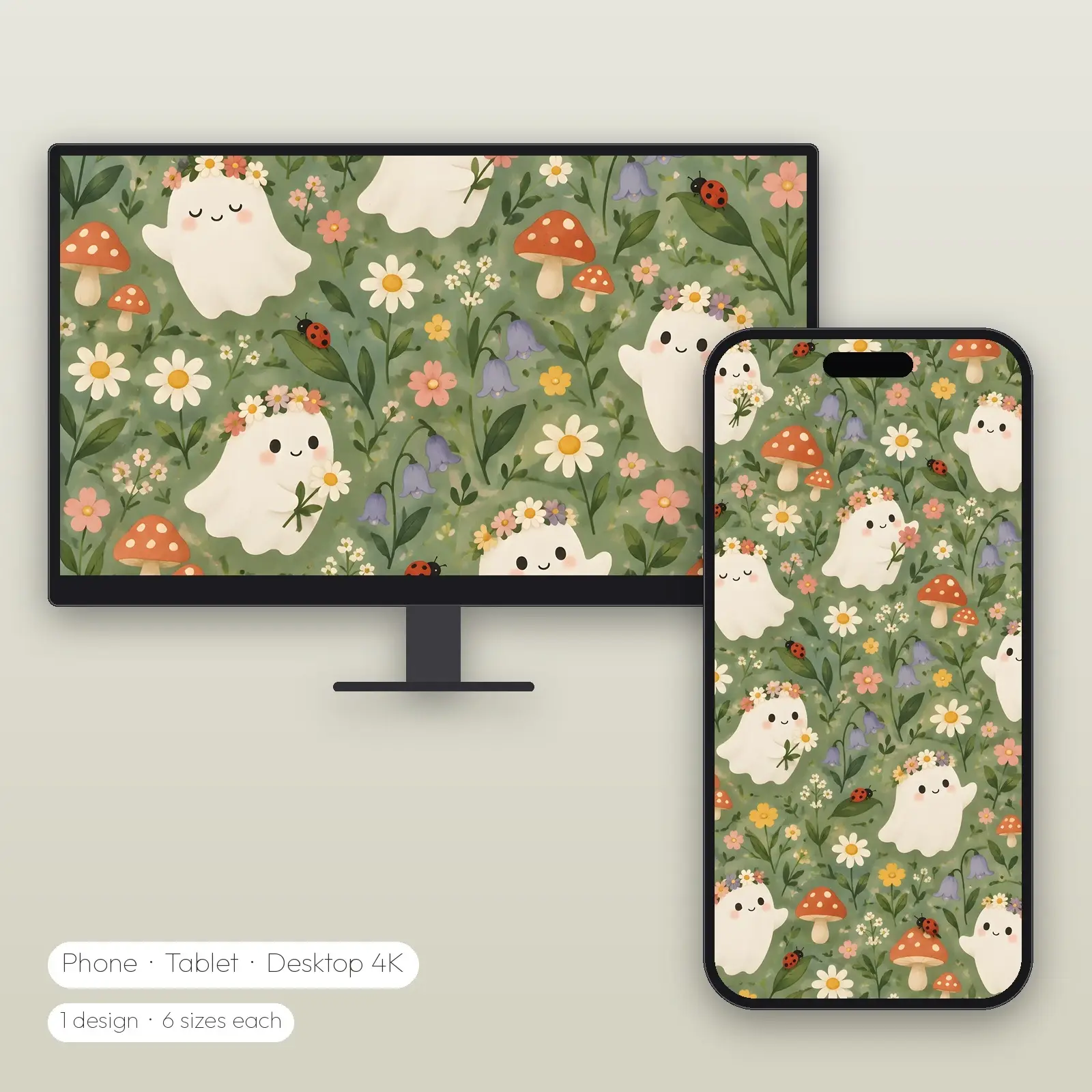 Cottagecore Garden Ghosts Wallpaper – Phone, Tablet and Desktop 4K JPG preview