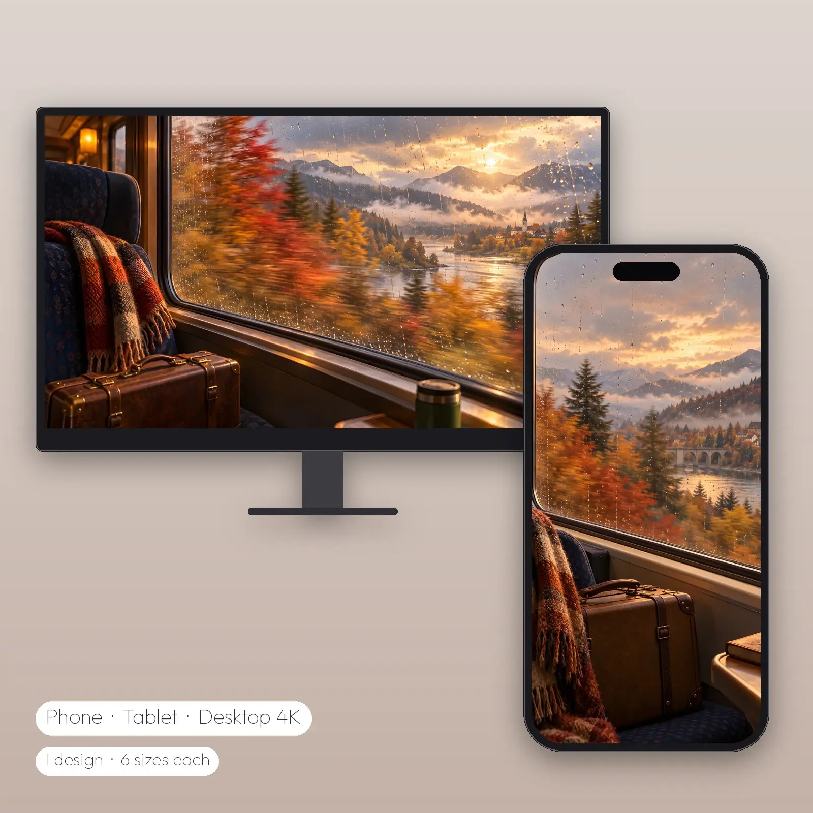 Train Window in Autumn Rain Wallpaper – Phone, Tablet and Desktop 4K JPG preview