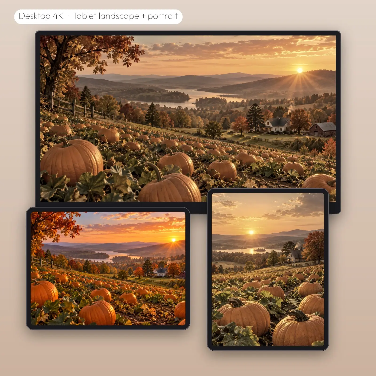 Golden Hour Pumpkin Patch – 2 Designs, Phone Tablet Desktop 4K, preview 3 of 4