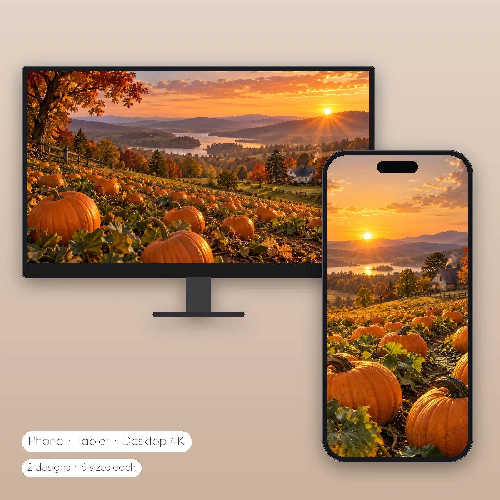 Golden Hour Pumpkin Patch – 2 Designs, Phone Tablet Desktop 4K preview