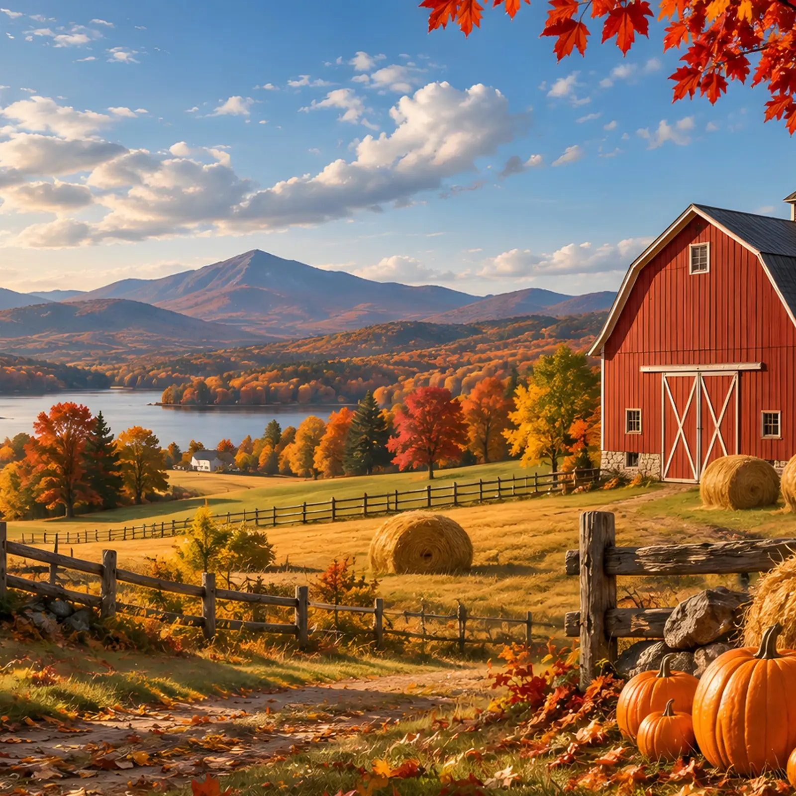 Red Barn and Hay Bales Wallpaper – Phone, Tablet and Desktop 4K JPG preview