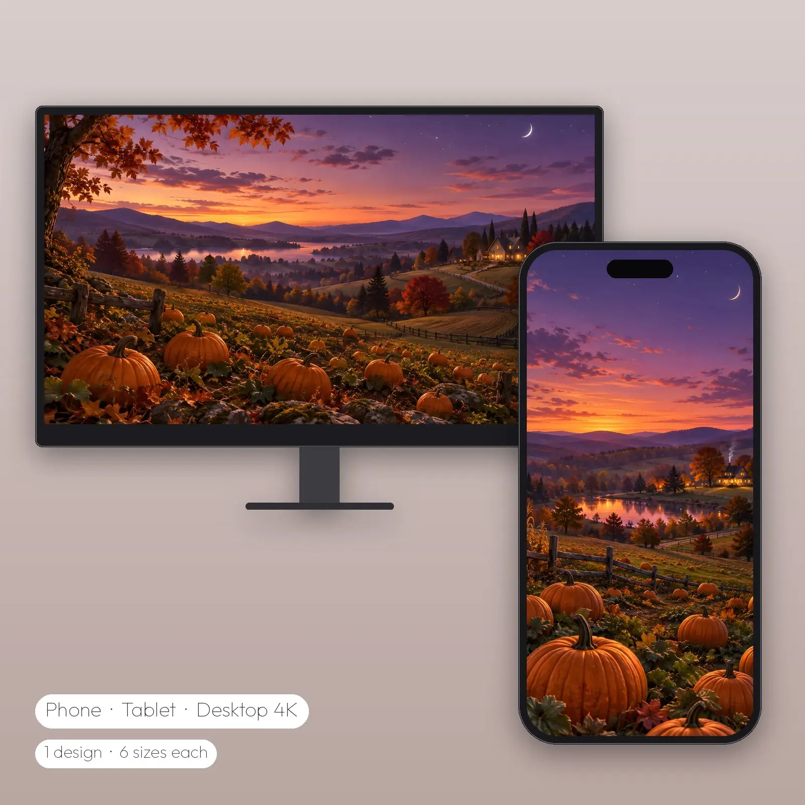 Twilight Pumpkin Hills Wallpaper – Phone, Tablet and Desktop 4K JPG preview