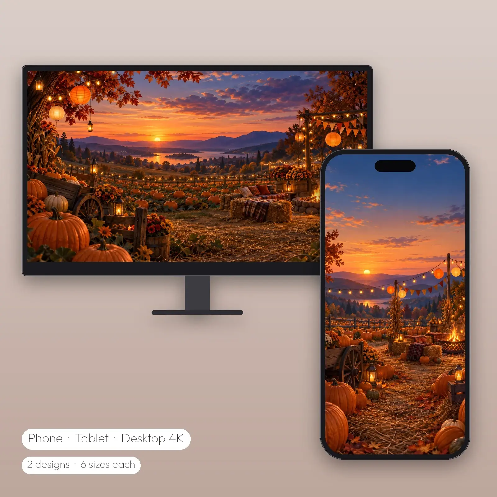 Harvest Festival at Dusk – 2 Designs, Phone Tablet Desktop 4K preview