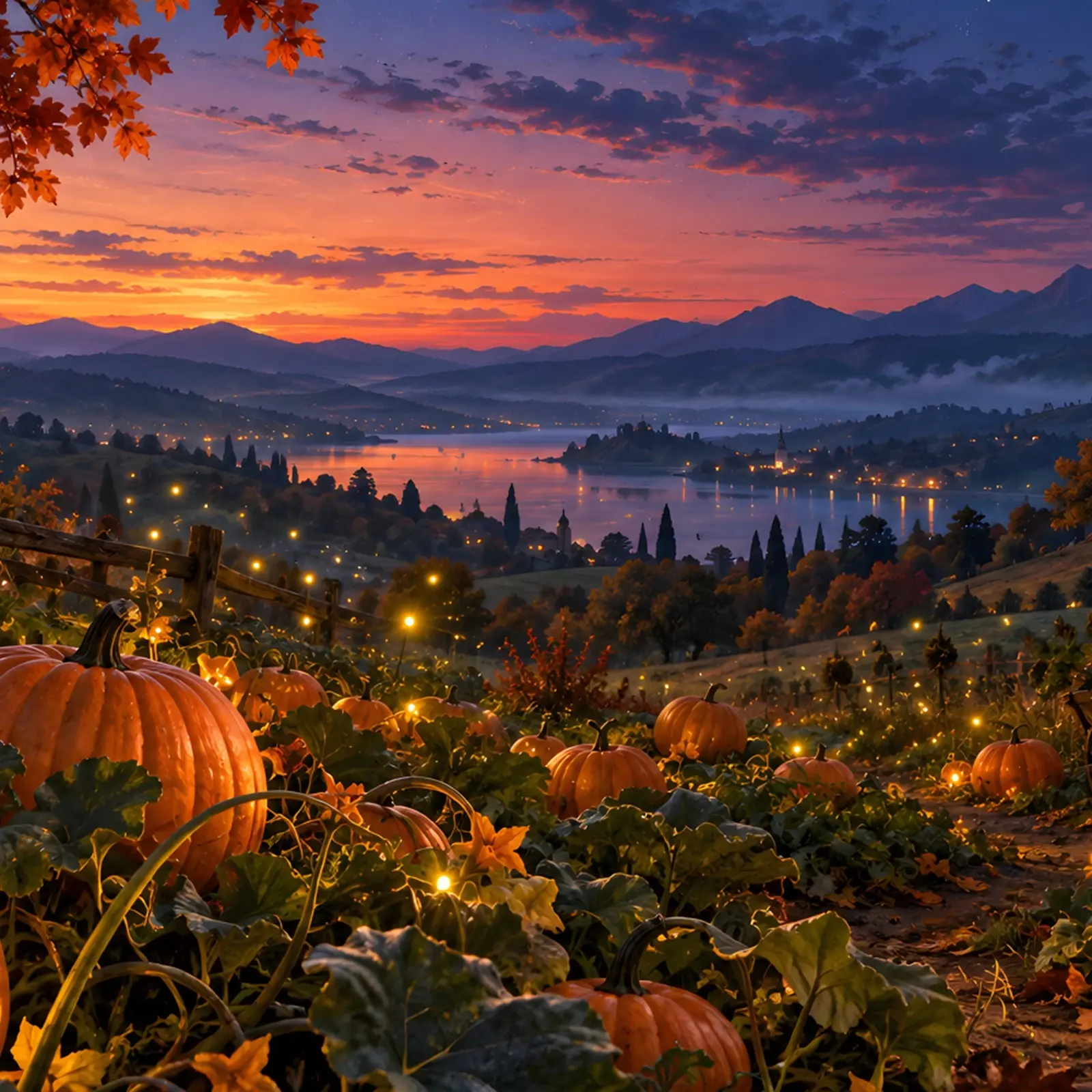 Fireflies in the Pumpkin Patch Wallpaper – Phone, Tablet and Desktop 4K JPG preview