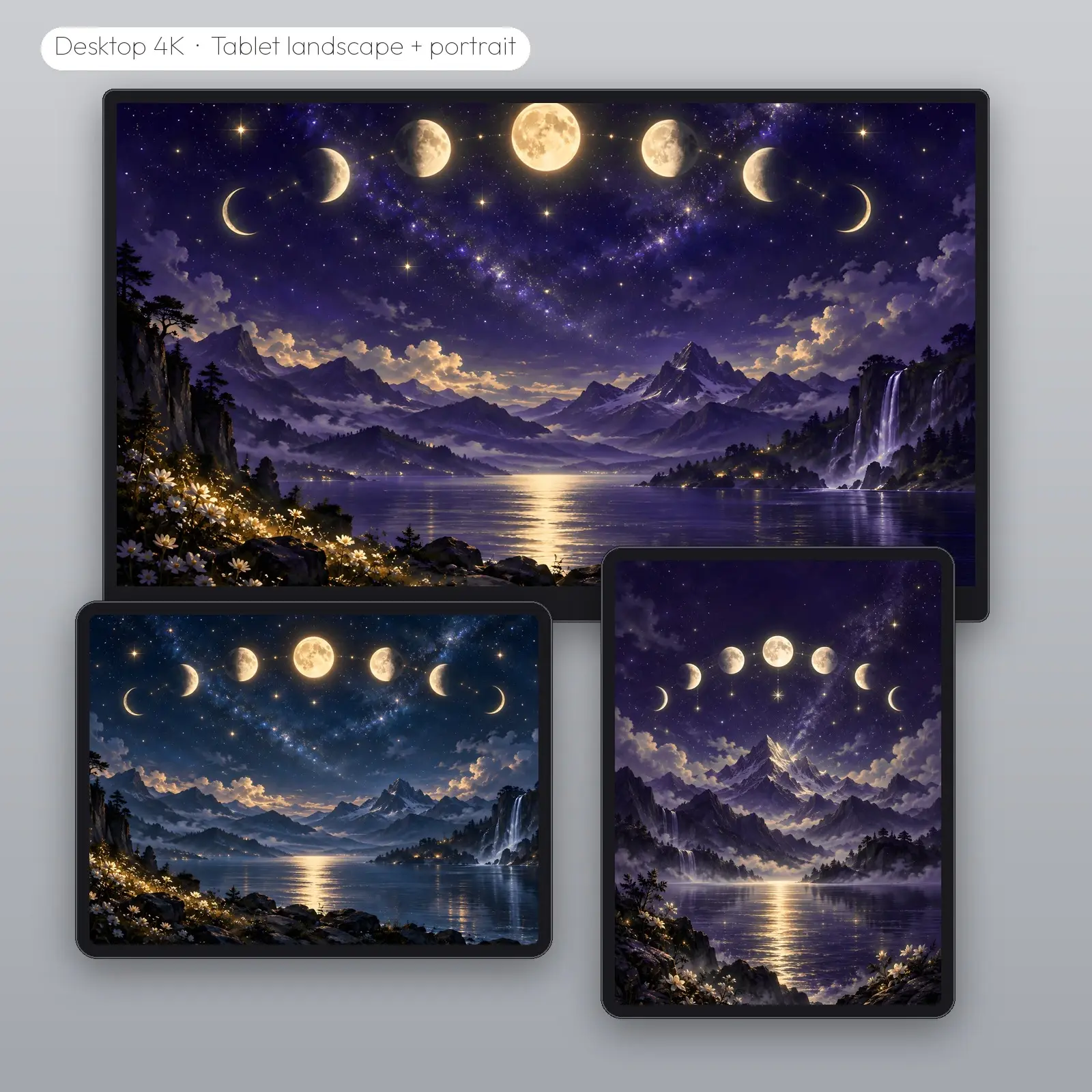 Moon Phase Arc – 2 Designs, Phone Tablet Desktop 4K, preview 3 of 4