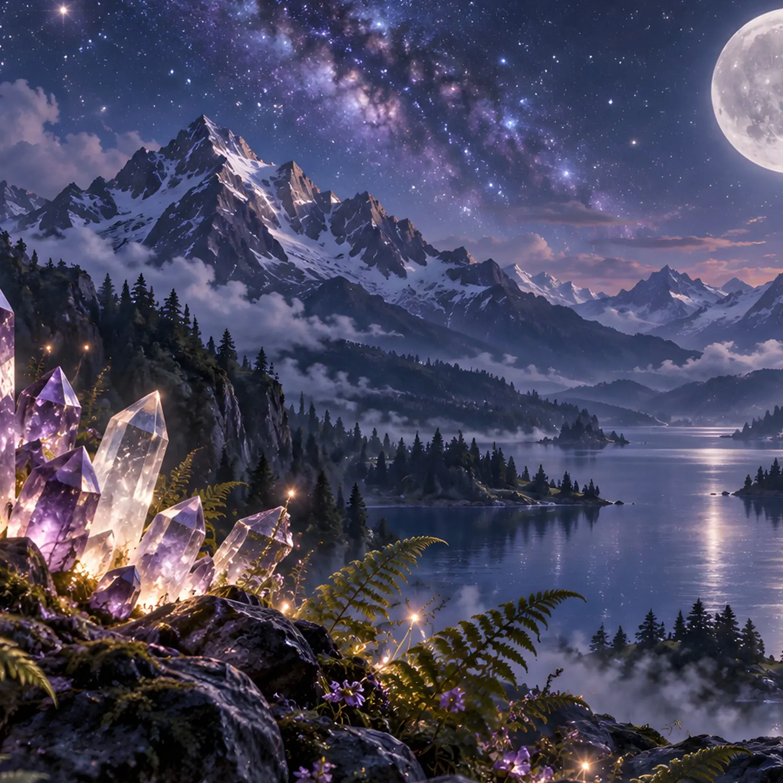 Moonlit Crystal Cluster Wallpaper – Phone, Tablet and Desktop 4K JPG preview