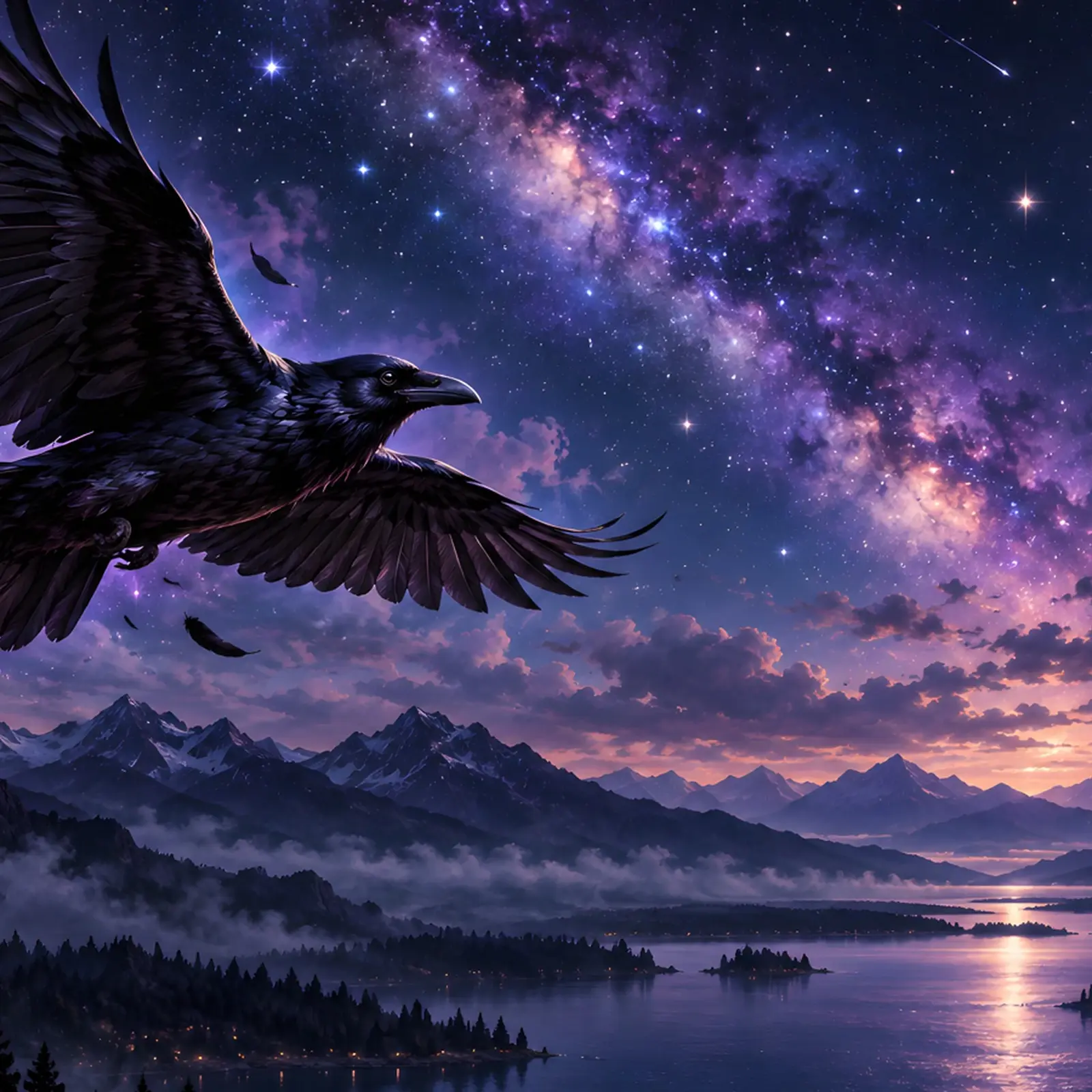 Raven Across the Starry Sky Wallpaper – Phone, Tablet and Desktop 4K JPG preview