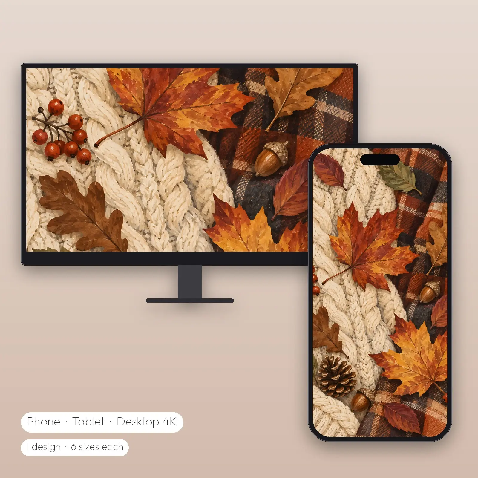 Knit Sweater and Plaid Leaves Wallpaper – Phone, Tablet and Desktop 4K JPG preview