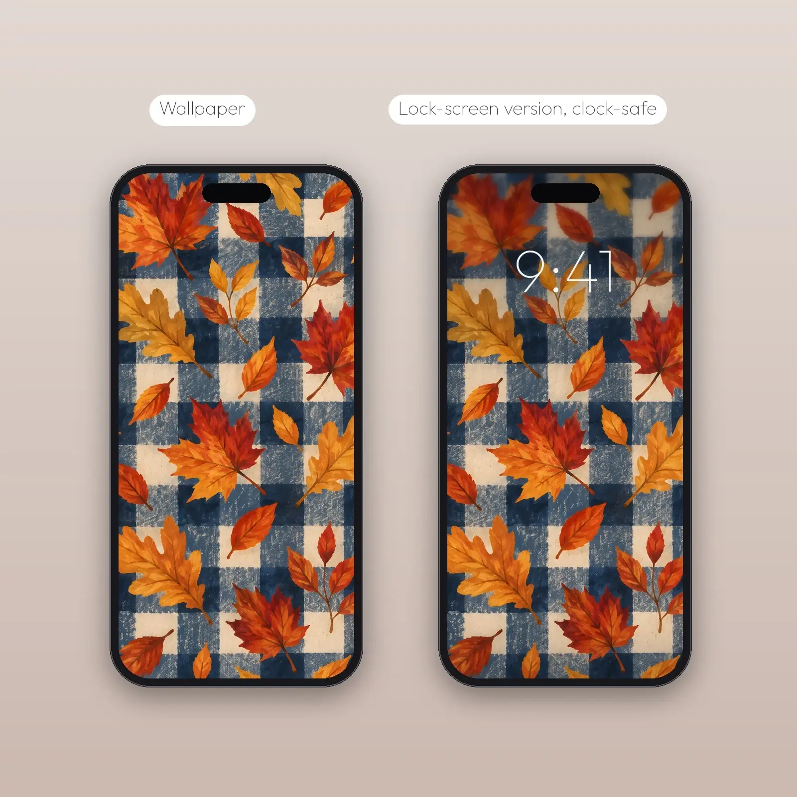 Falling Leaves on Navy Check – 2 Designs, Phone Tablet Desktop 4K, preview 4 of 4