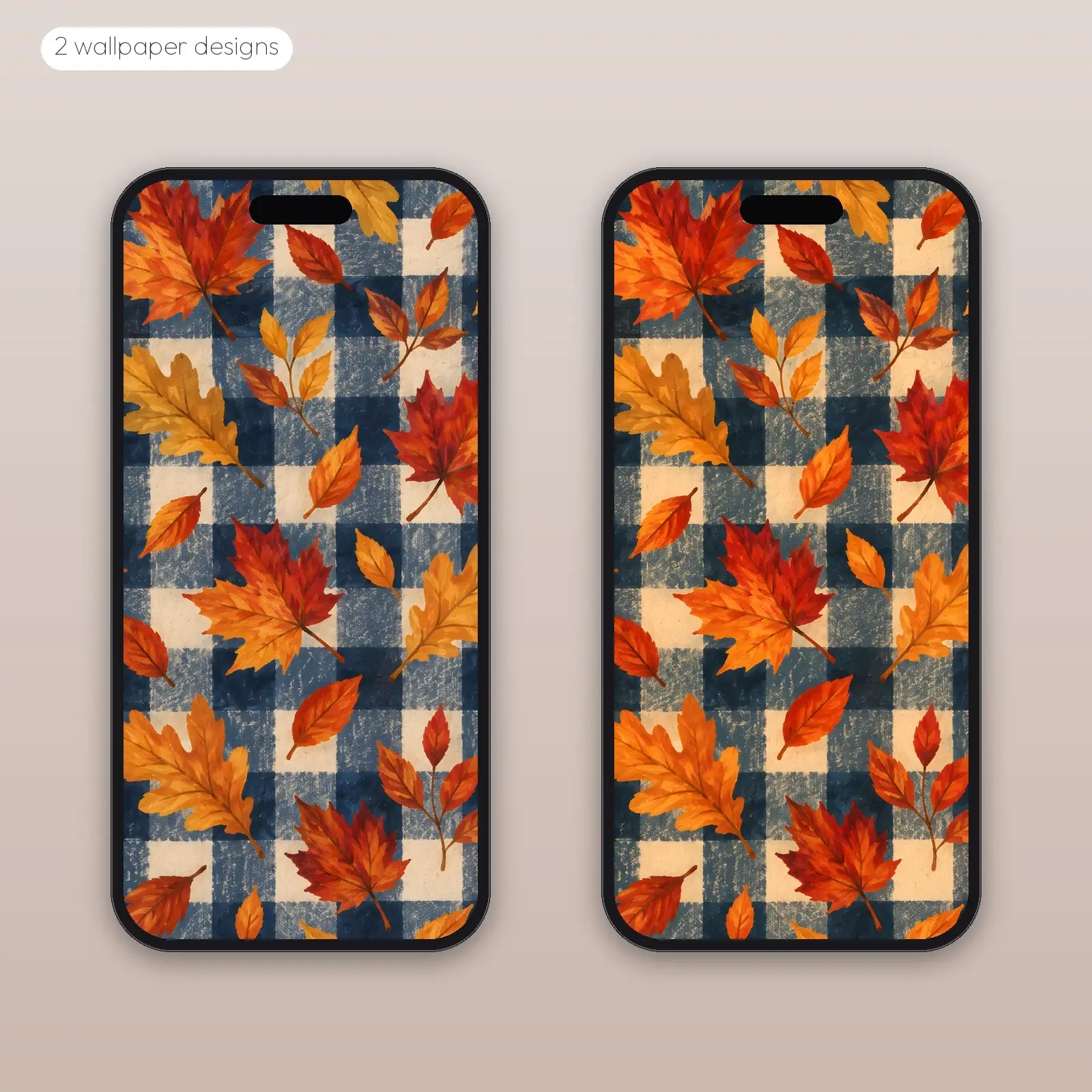 Falling Leaves on Navy Check – 2 Designs, Phone Tablet Desktop 4K, preview 2 of 4