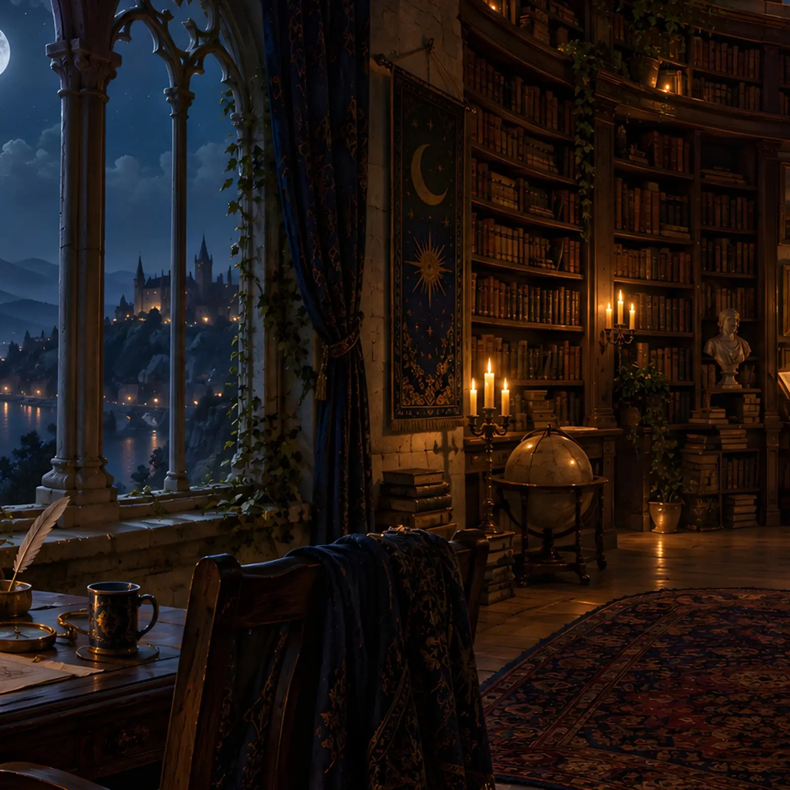 Moonlit Tower Study Wallpaper – Phone, Tablet and Desktop 4K JPG preview