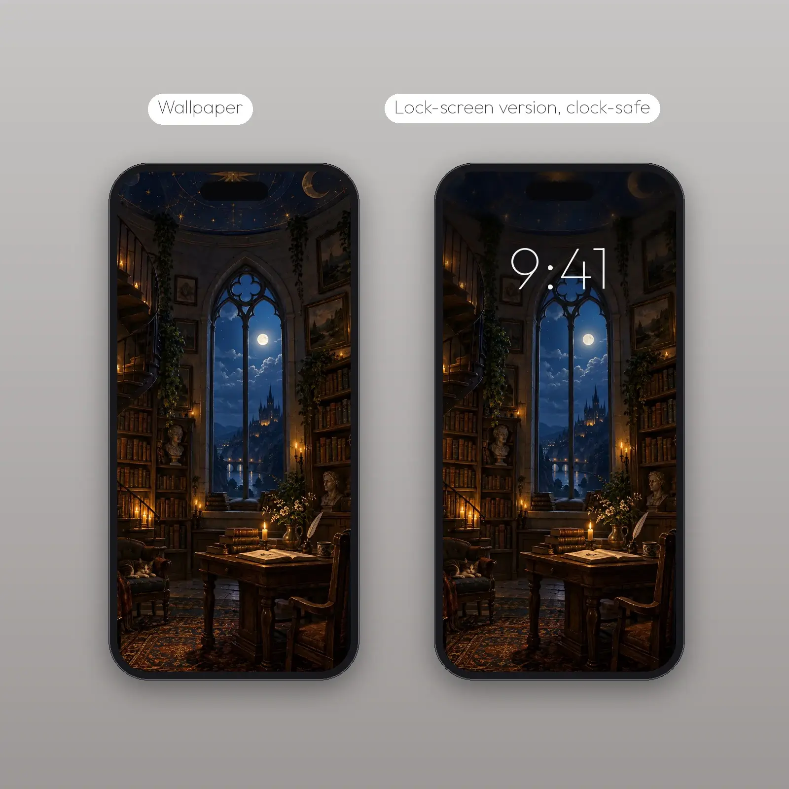 Moonlit Tower Study Wallpaper – Phone, Tablet and Desktop 4K JPG, preview 4 of 4