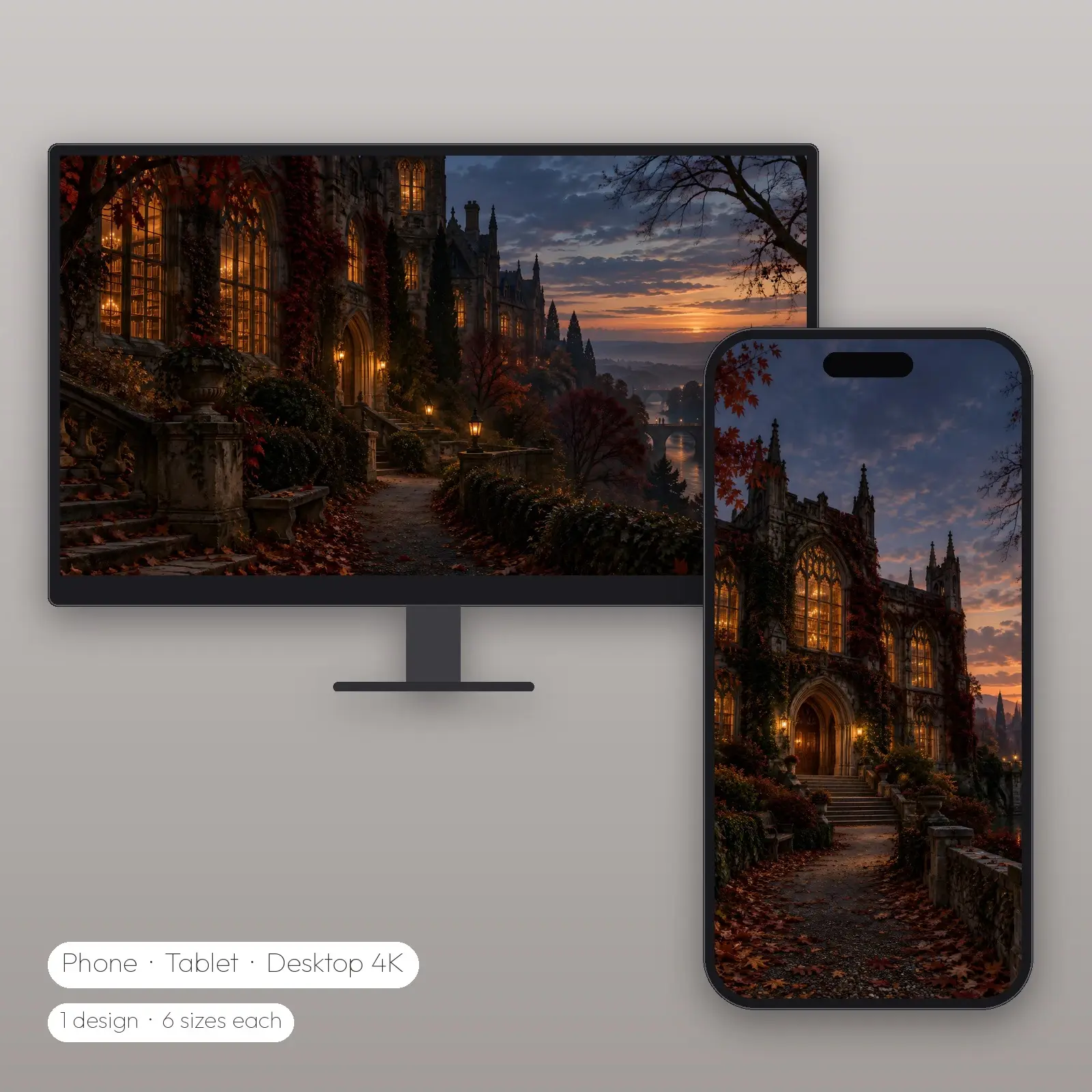 Ivy-Covered Library at Dusk Wallpaper – Phone, Tablet and Desktop 4K JPG preview