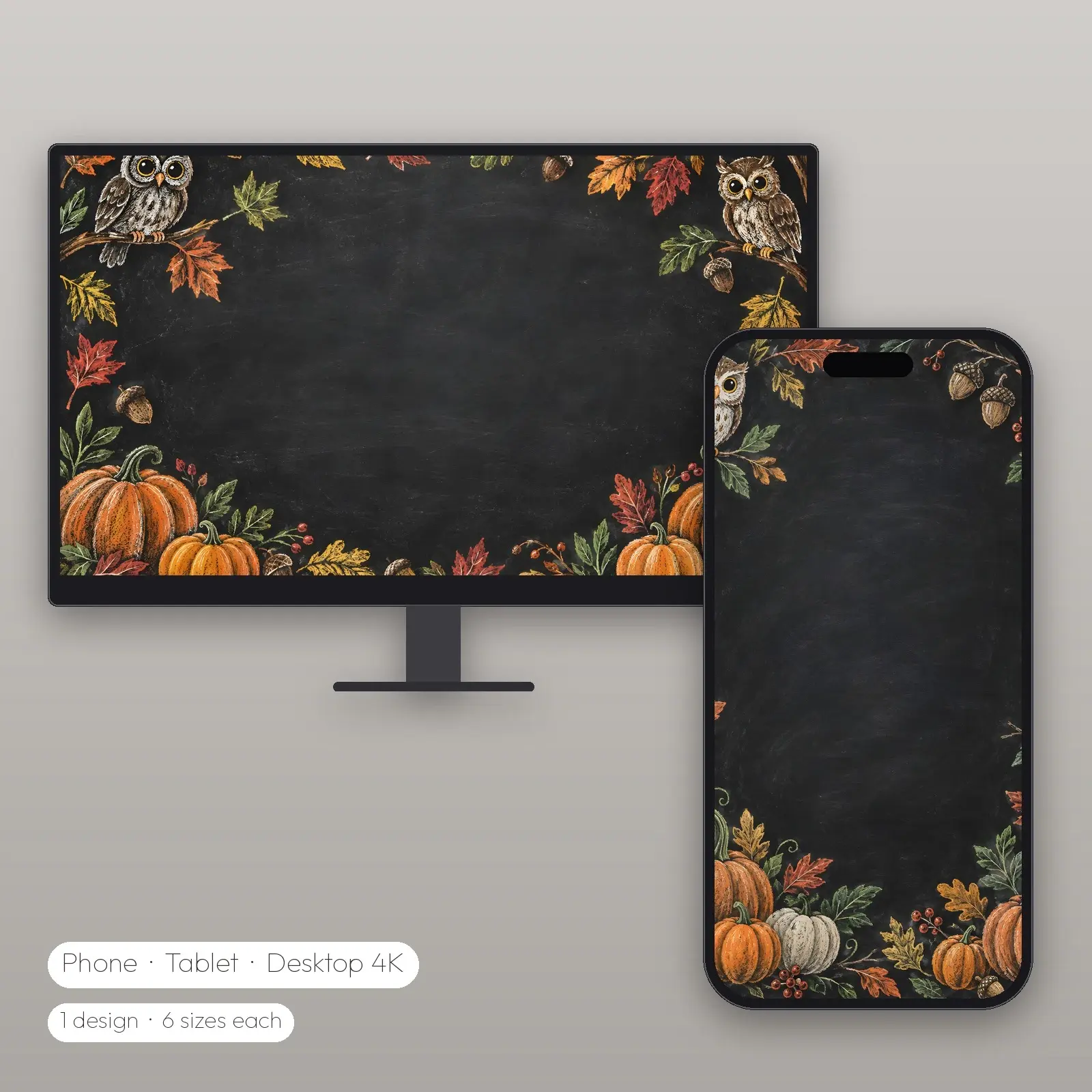Chalk Pumpkin Doodle Board Wallpaper – Phone, Tablet and Desktop 4K JPG preview