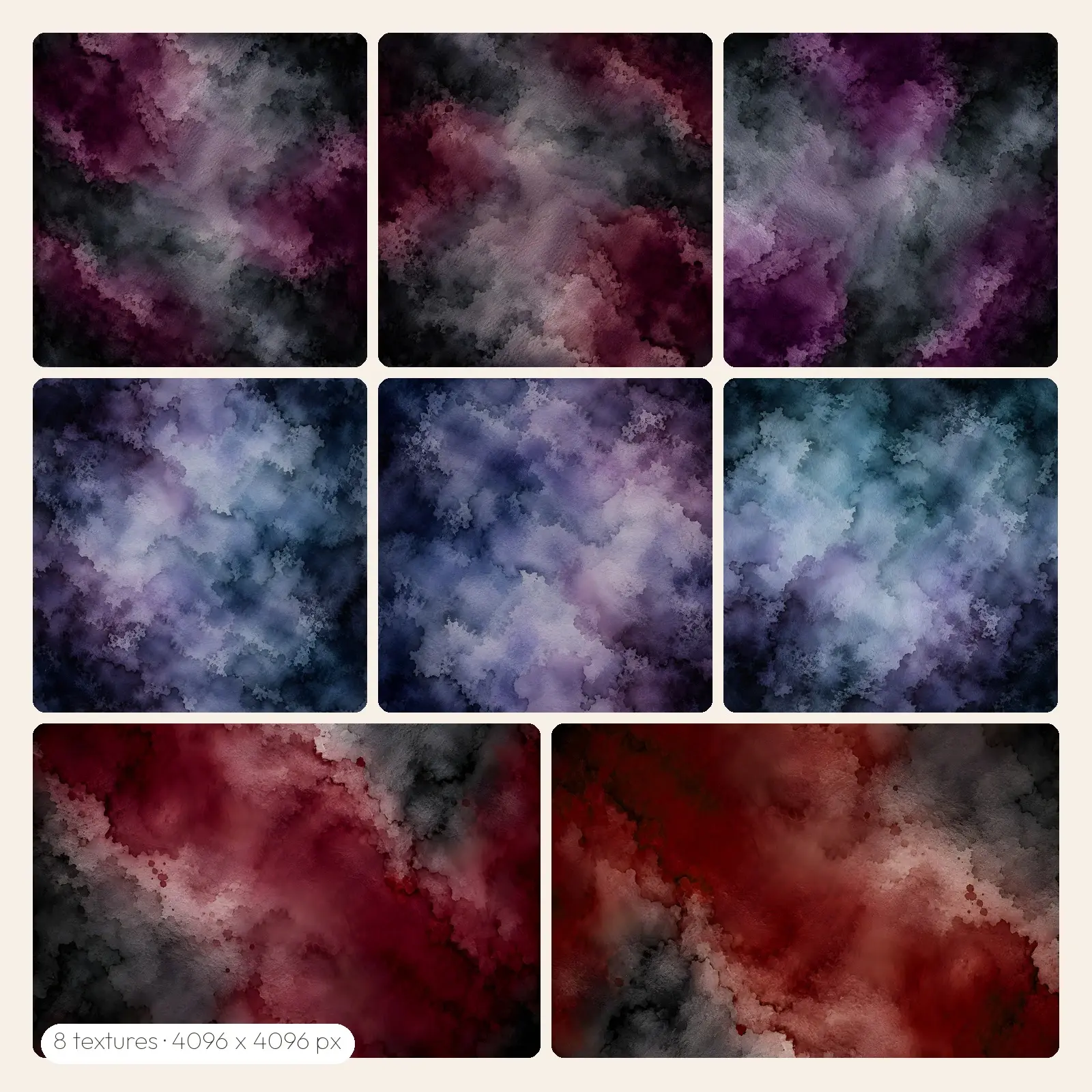 Moody Plum and Slate Watercolor Backgrounds – 8 High-Res Watercolor Backgrounds, JPG PNG preview
