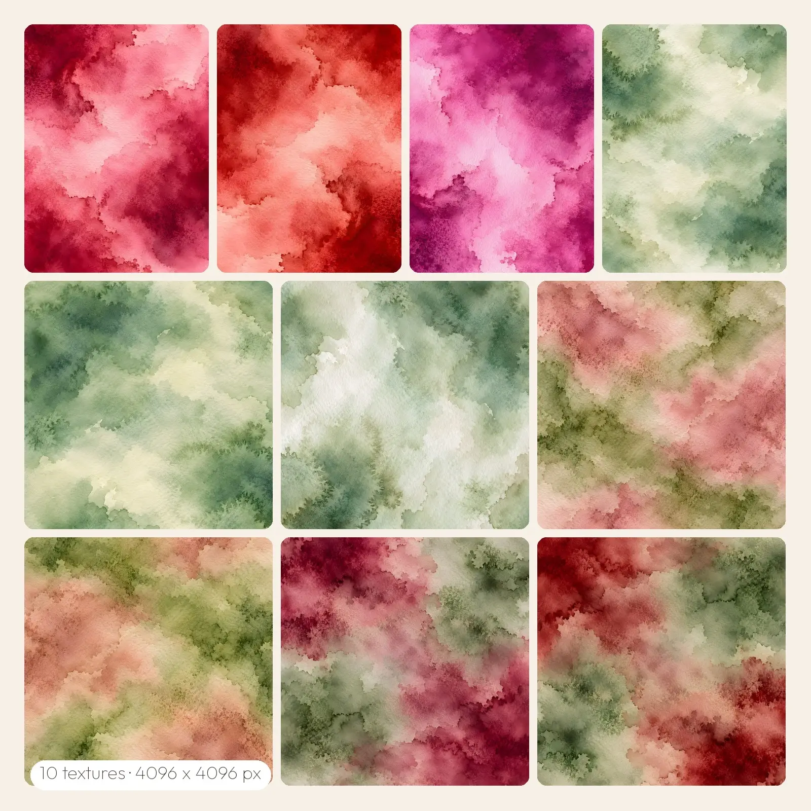 Cranberry and Sage Watercolor Washes – 10 High-Res Watercolor Backgrounds, JPG PNG preview