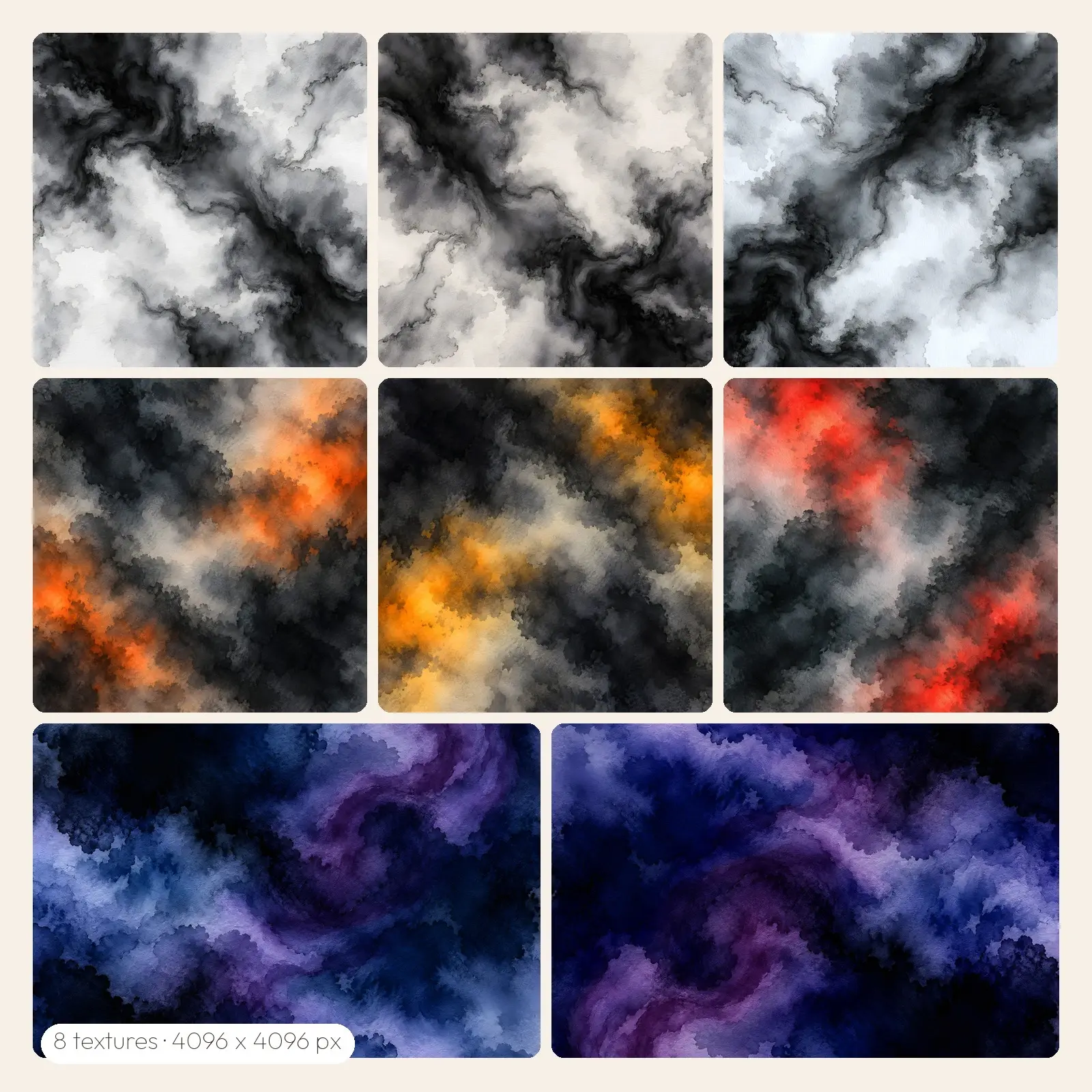 Spooky Smoke Ink Wash Backgrounds – 8 High-Res Watercolor Backgrounds, JPG PNG TIFF preview