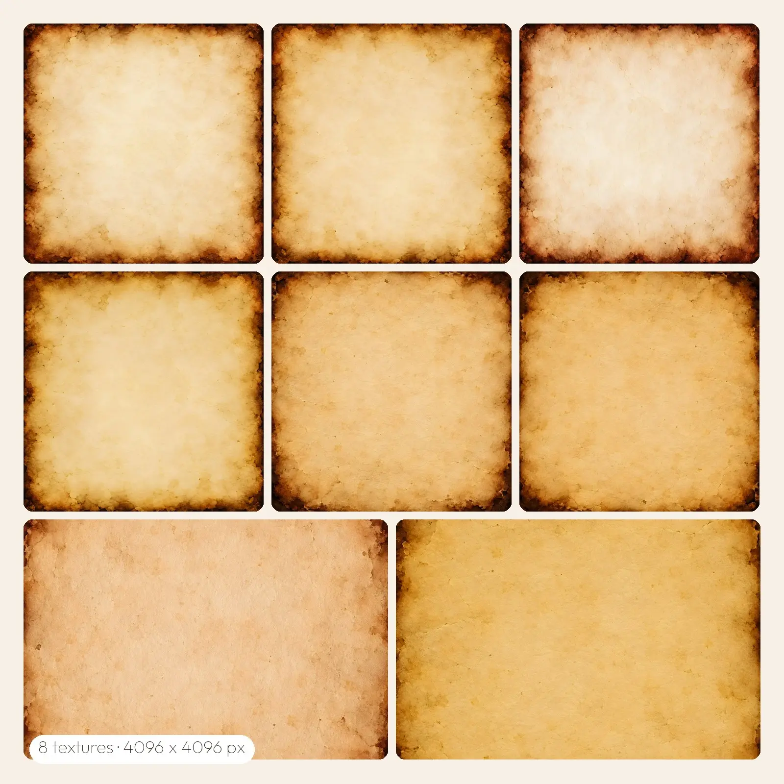 Burnt Edge Parchment Backgrounds – 8 High-Res Paper Textures, JPG PNG TIFF preview