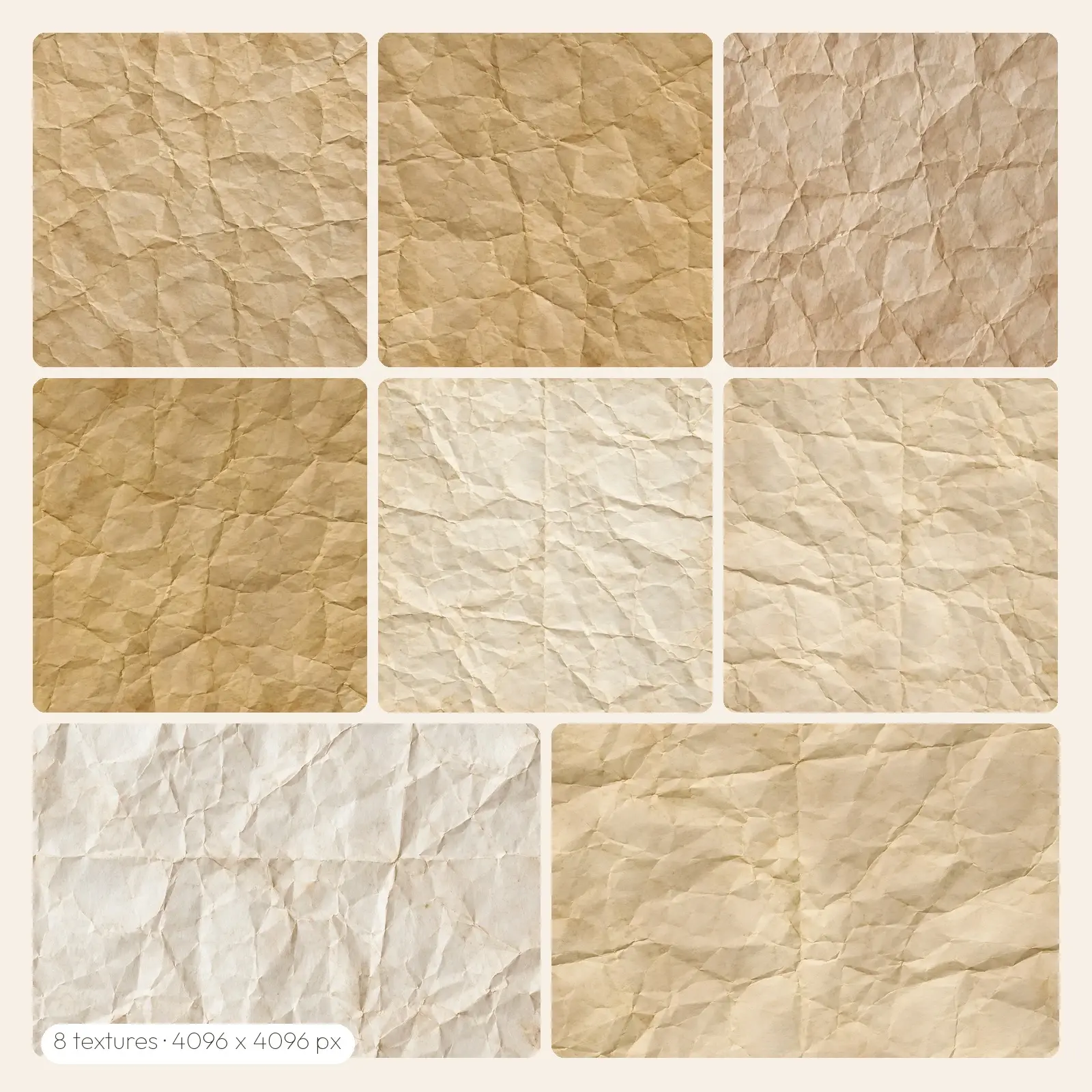 Crumpled Vintage Paper Textures – 8 High-Res Paper Textures, JPG PNG TIFF preview