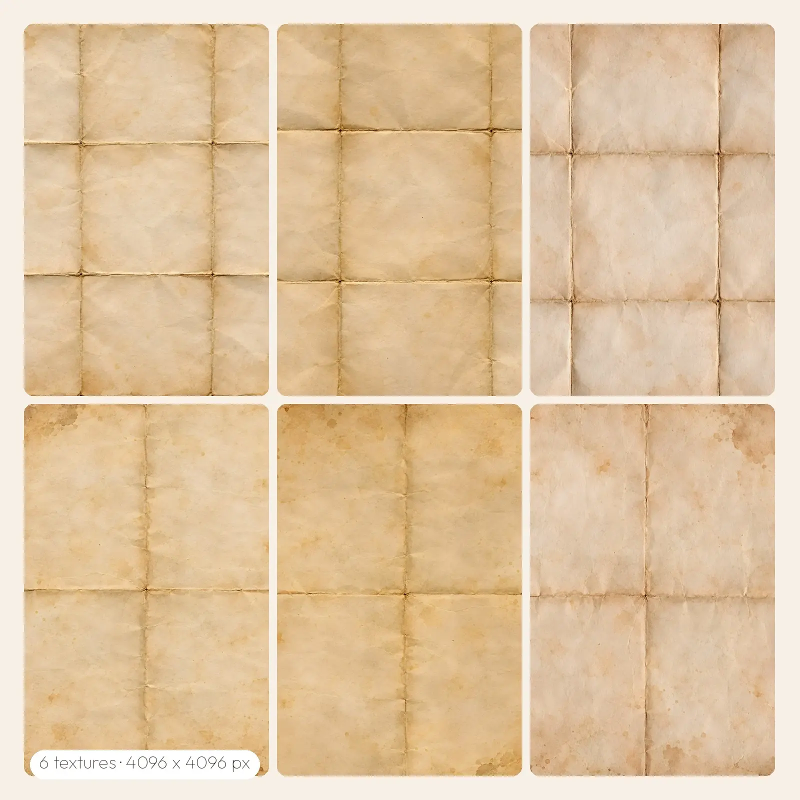 Folded Old Map Paper Textures – 6 High-Res Paper Textures, JPG PNG preview
