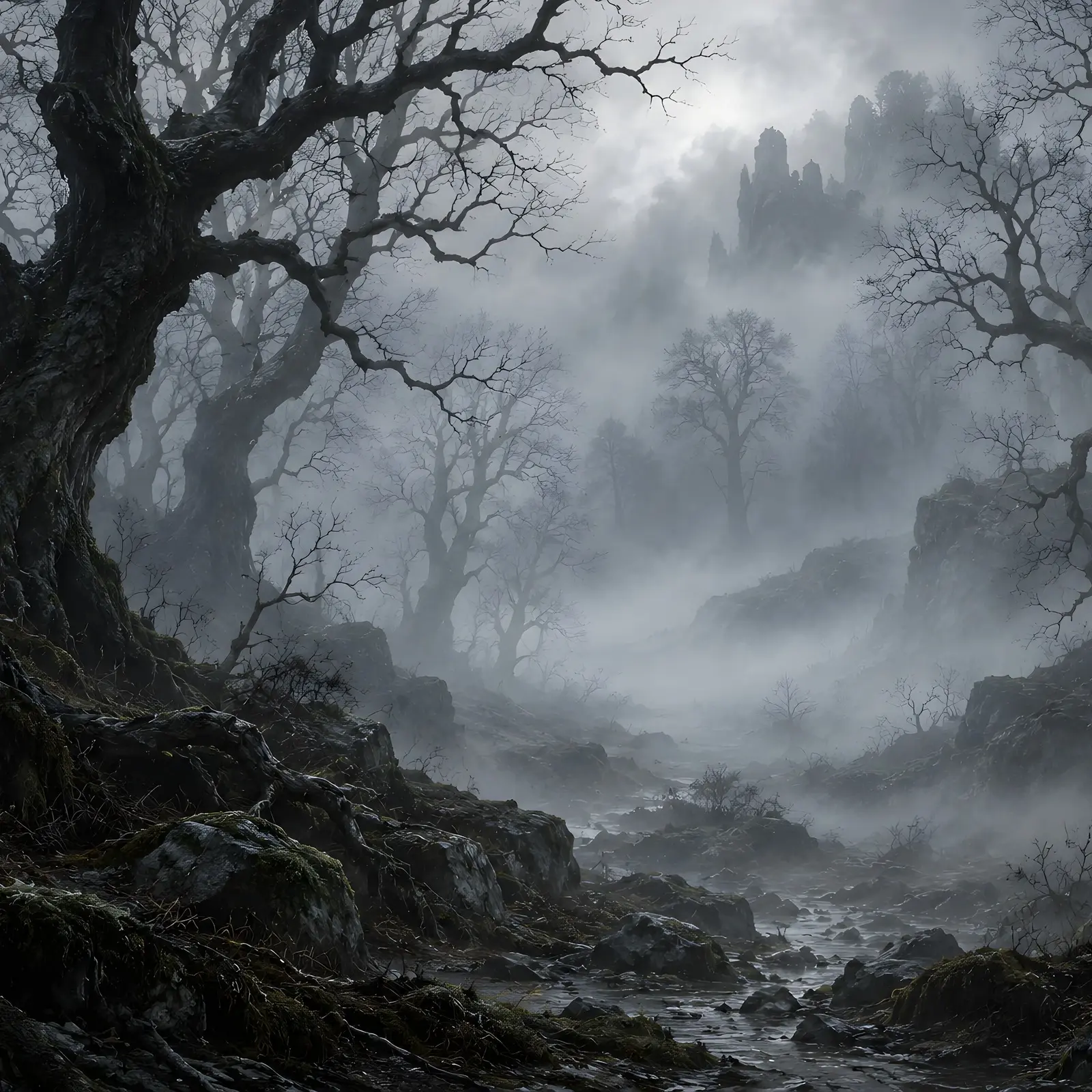 Haunted Woods in Fog Backgrounds – 8 High-Res Forest Backgrounds, JPG PNG TIFF preview