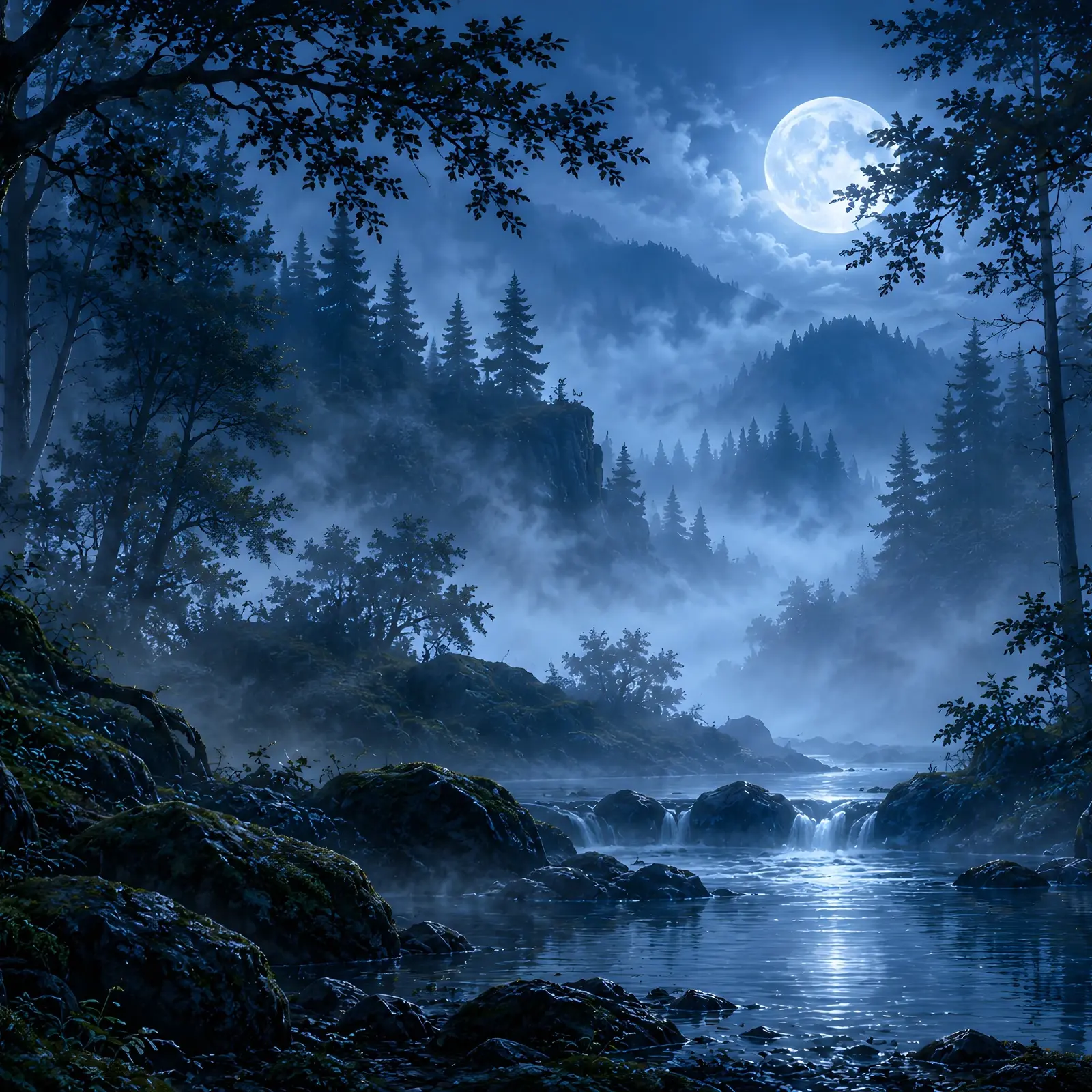 Moonlit Fog Forest Backgrounds – 6 High-Res Forest Backgrounds, JPG PNG preview