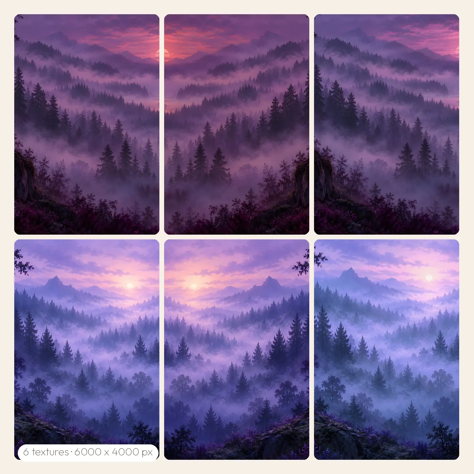 Purple Twilight Forest Fog Backgrounds – 6 High-Res Forest Backgrounds, JPG PNG preview