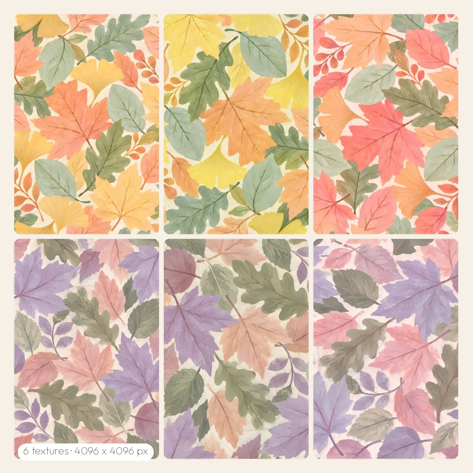 Pastel Gouache Leaf Backgrounds – 6 High-Res Leaf Textures, JPG PNG preview