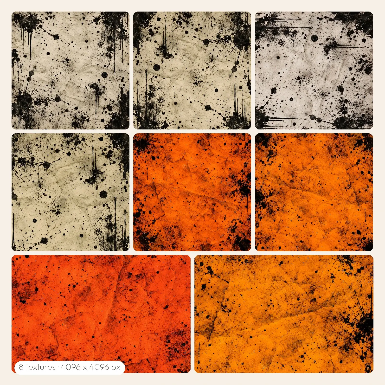 Ink Splatter Halloween Paper Backgrounds – 8 High-Res Grunge Textures, JPG PNG TIFF preview