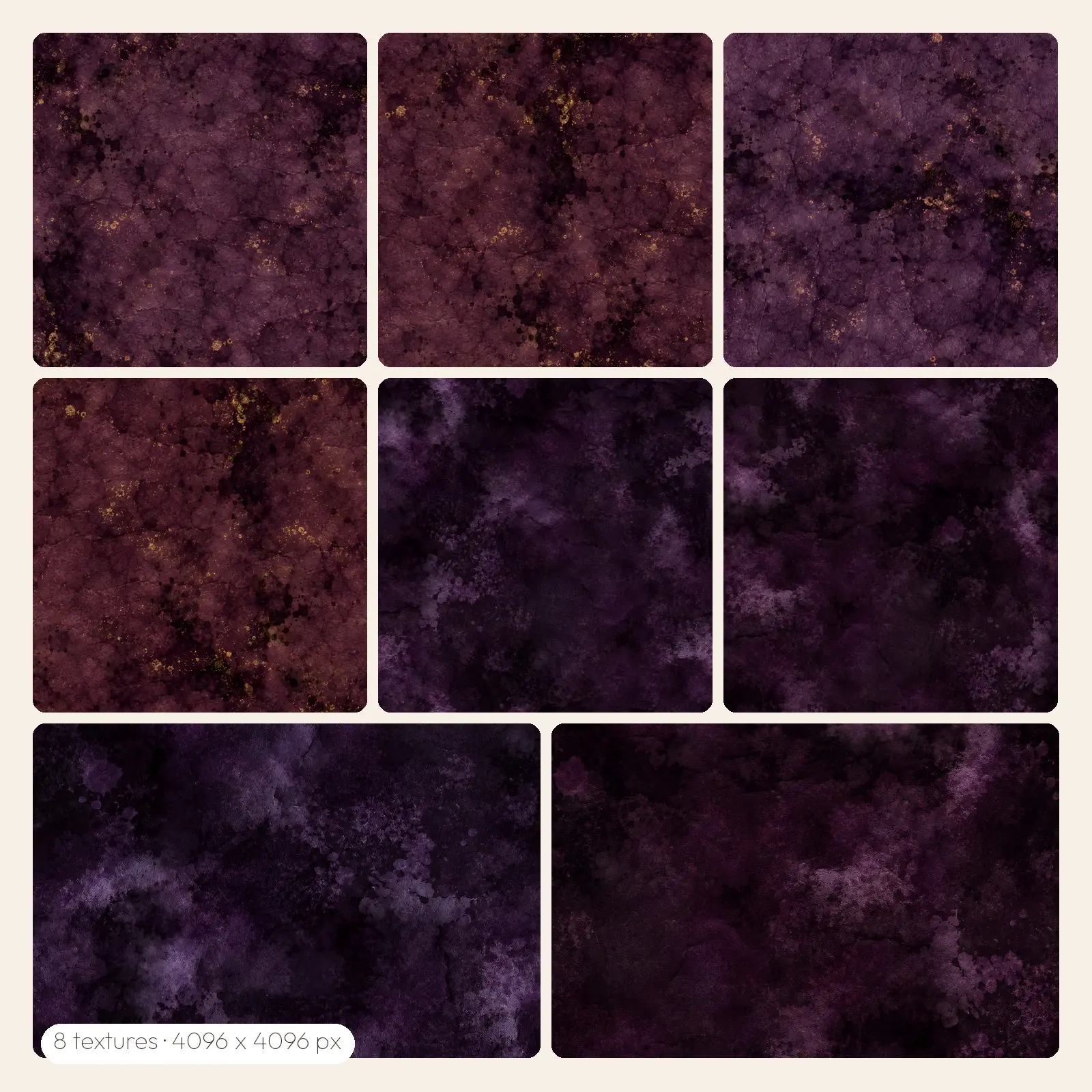 Seamless Witchy Plum Grunge Paper Tiles – 8 High-Res Grunge Textures, JPG PNG preview