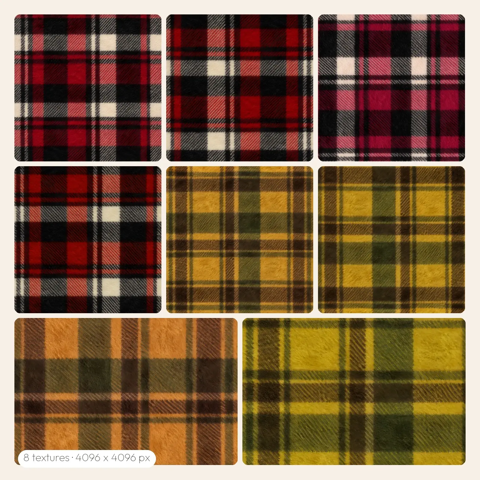 Cozy Flannel Plaid Textures – 8 High-Res Fabric Textures, JPG PNG preview