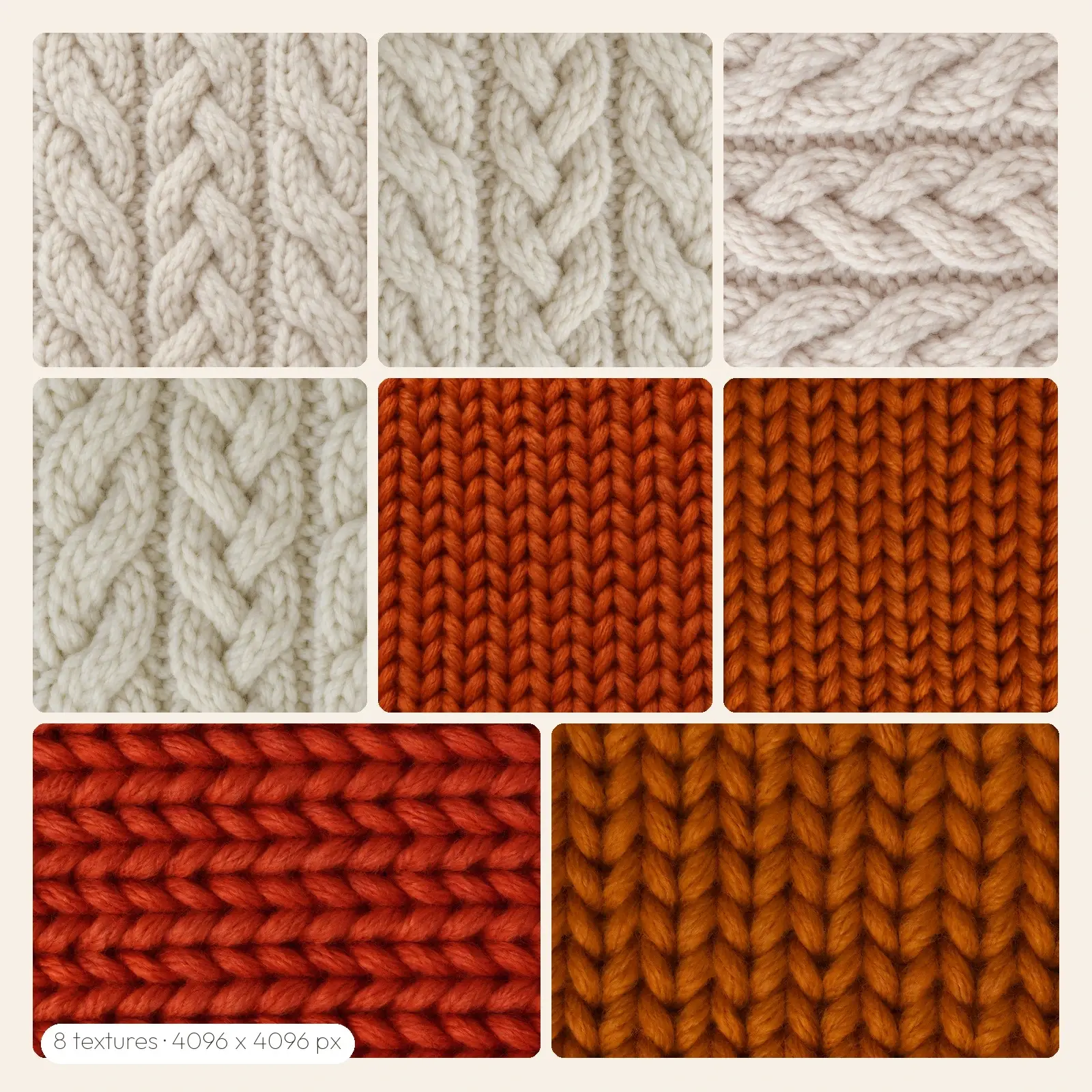 Chunky Knit Sweater Textures – 8 High-Res Fabric Textures, JPG PNG preview