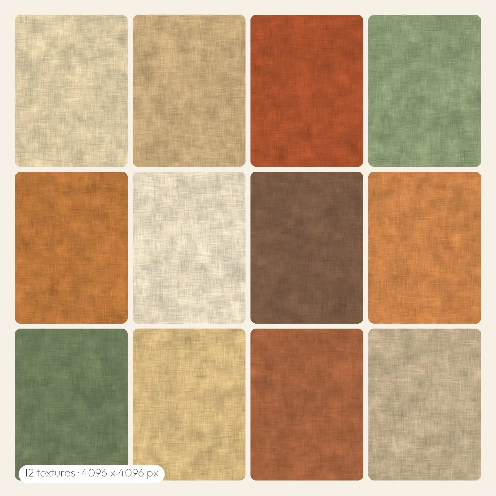 Seamless Autumn Linen Tiles – 12 High-Res Fabric Textures, JPG PNG TIFF preview
