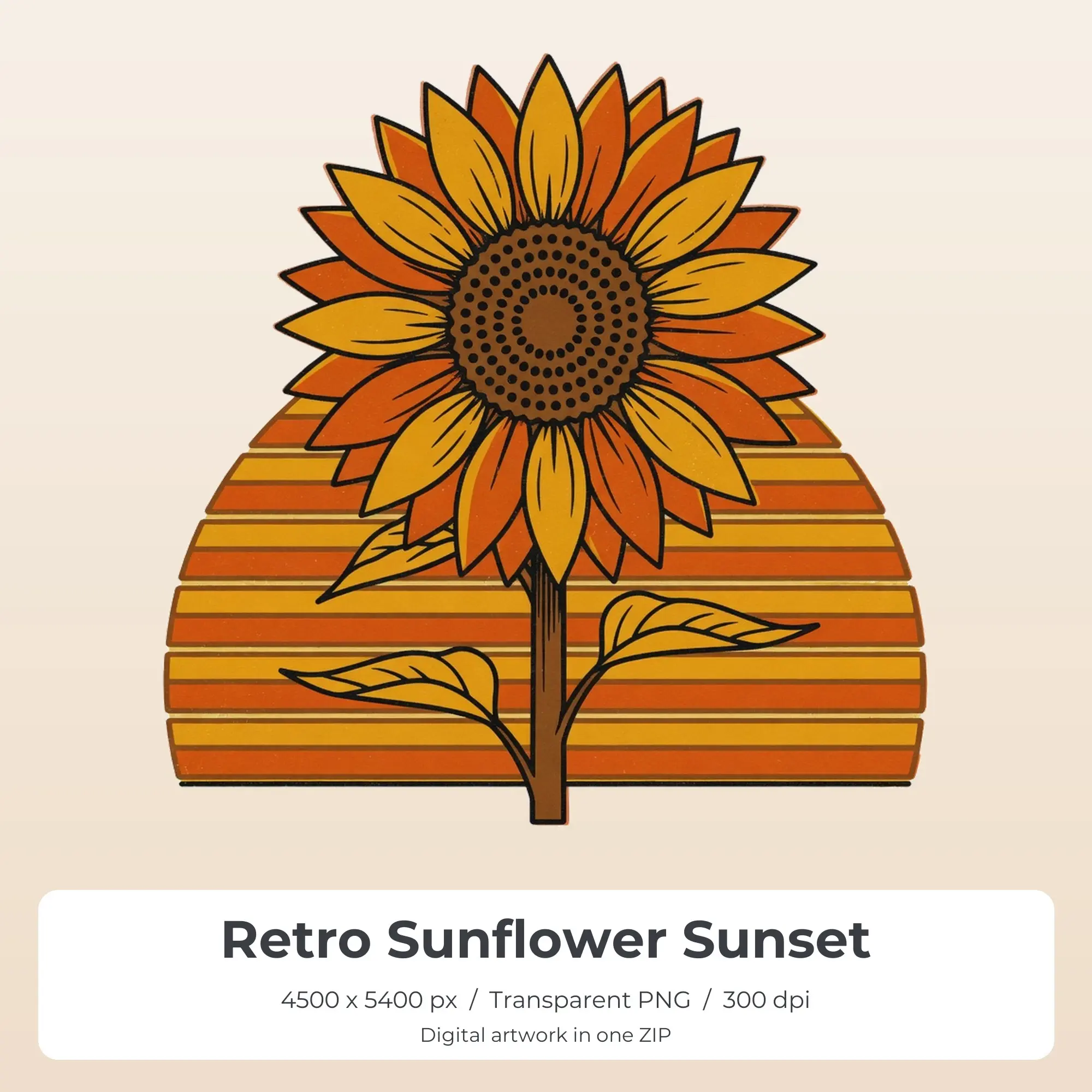 Retro Sunflower Sunset T-Shirt Design PNG, Sublimation Ready preview