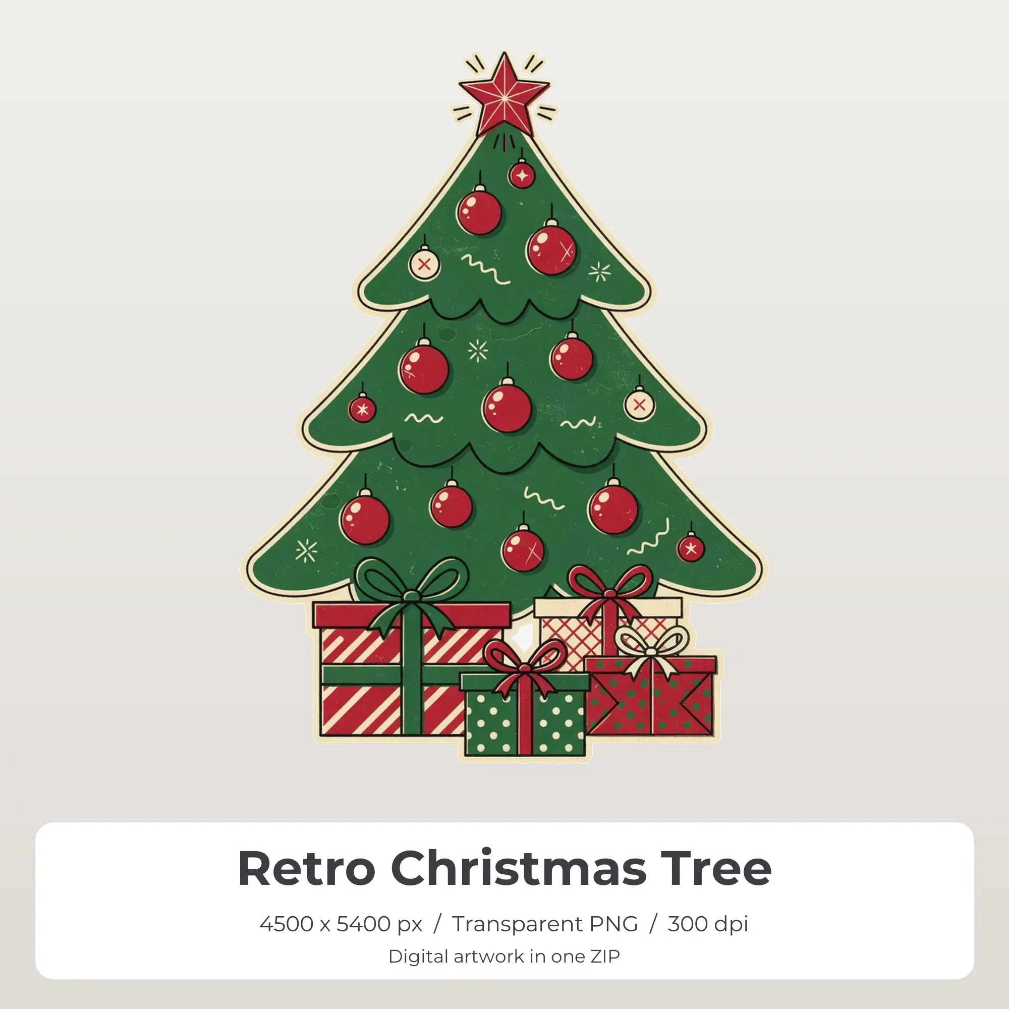 Retro Christmas Tree Sublimation PNG, T-Shirt Transfer Design preview