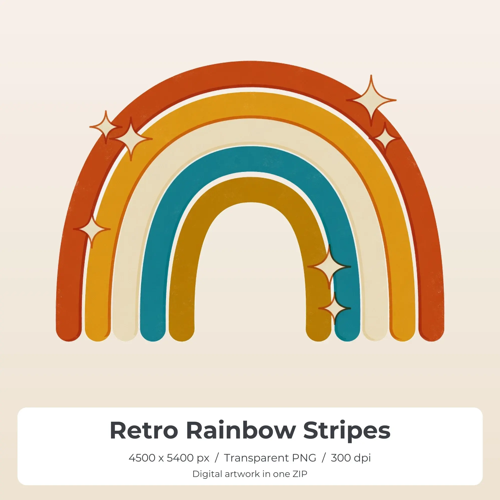 Retro Rainbow Stripes Sublimation Transfer PNG, 4500x5400 preview