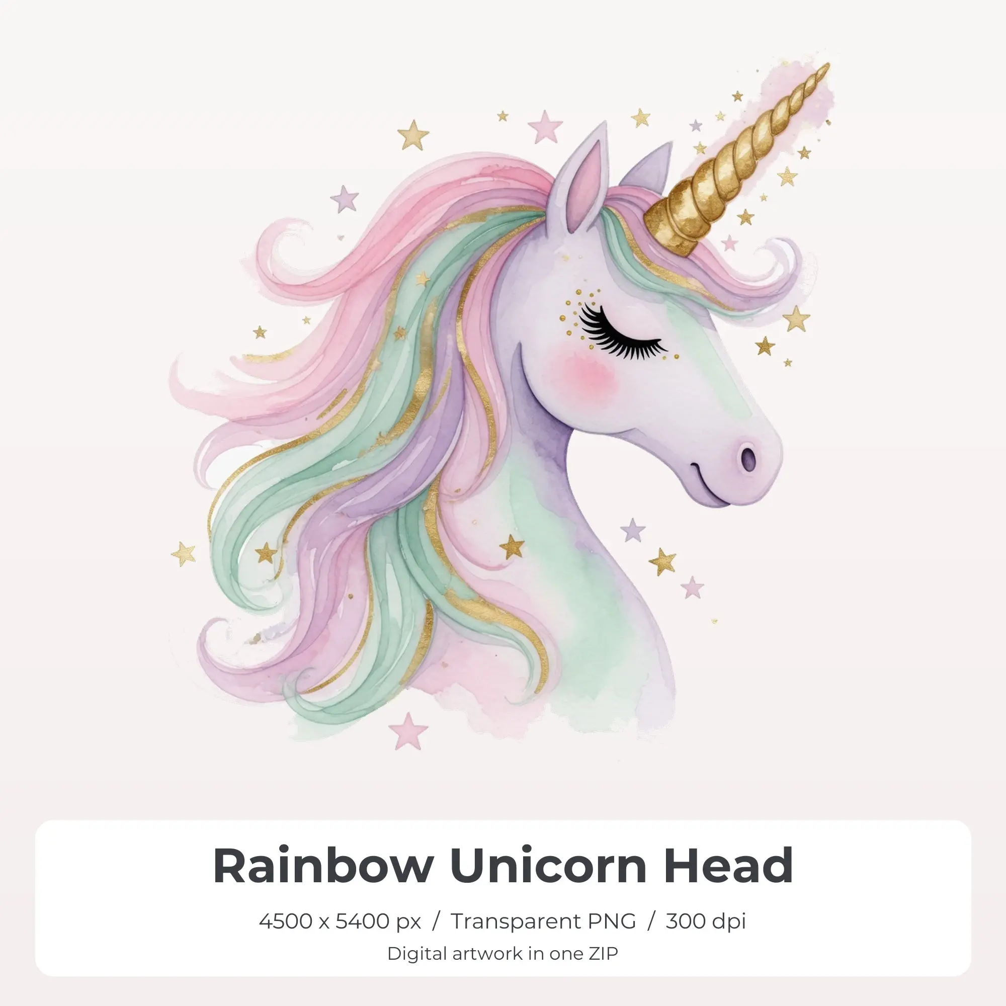 Rainbow Unicorn Head Sublimation Transfer PNG, 4500x5400 preview