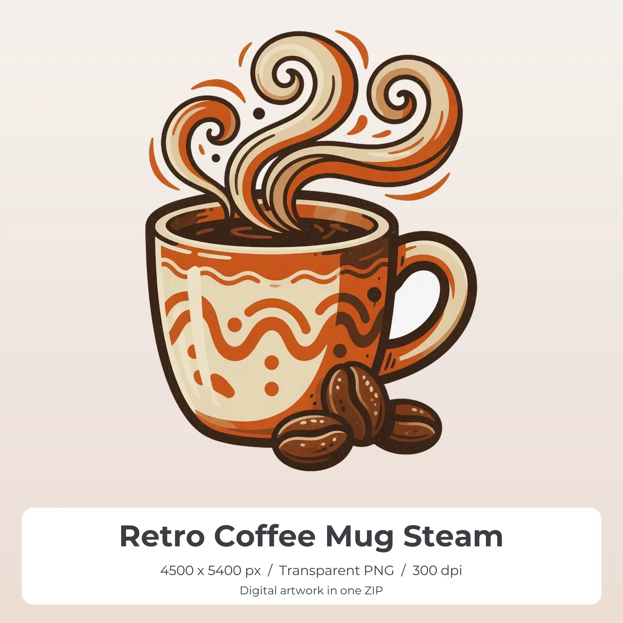 Retro Coffee Mug Steam Sublimation Design PNG for Shirts preview