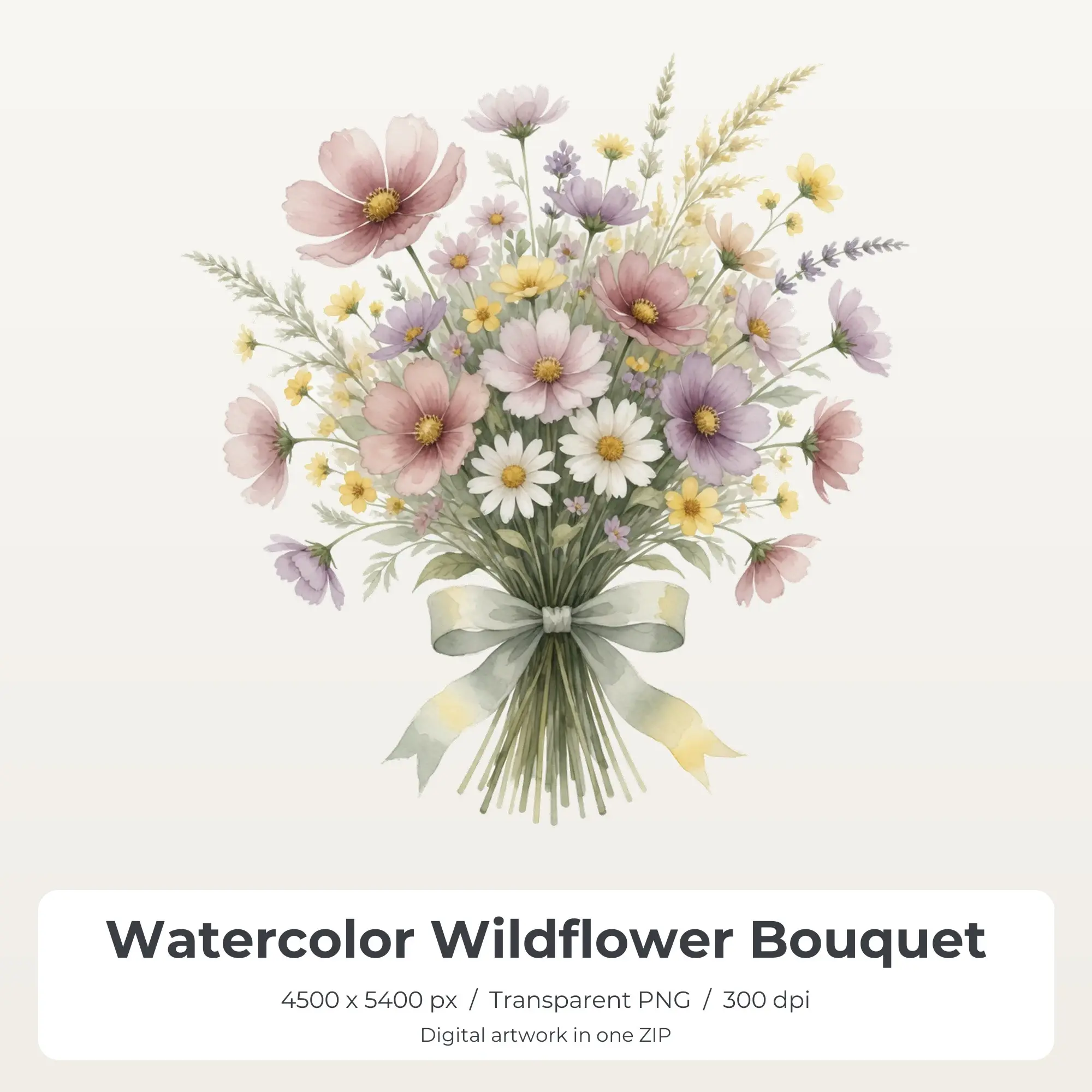 Watercolor Wildflower Bouquet Sublimation PNG, T-Shirt Transfer Design preview