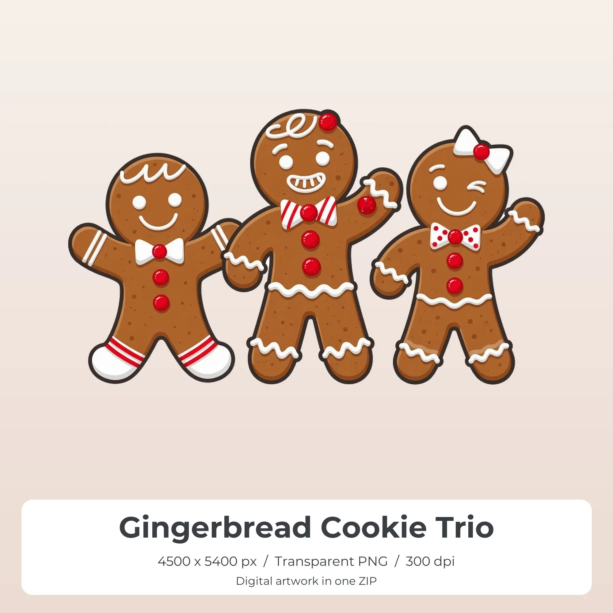 Gingerbread Cookie Trio Sublimation PNG, T-Shirt Transfer Design preview