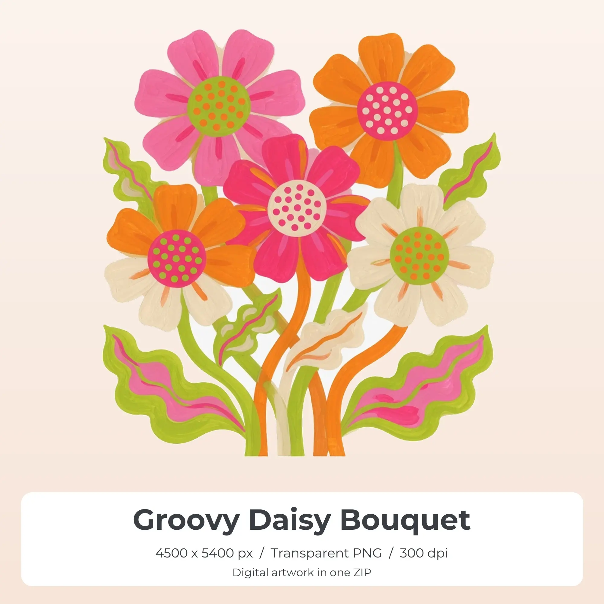 Groovy Daisy Bouquet T-Shirt Design PNG, Sublimation Ready preview