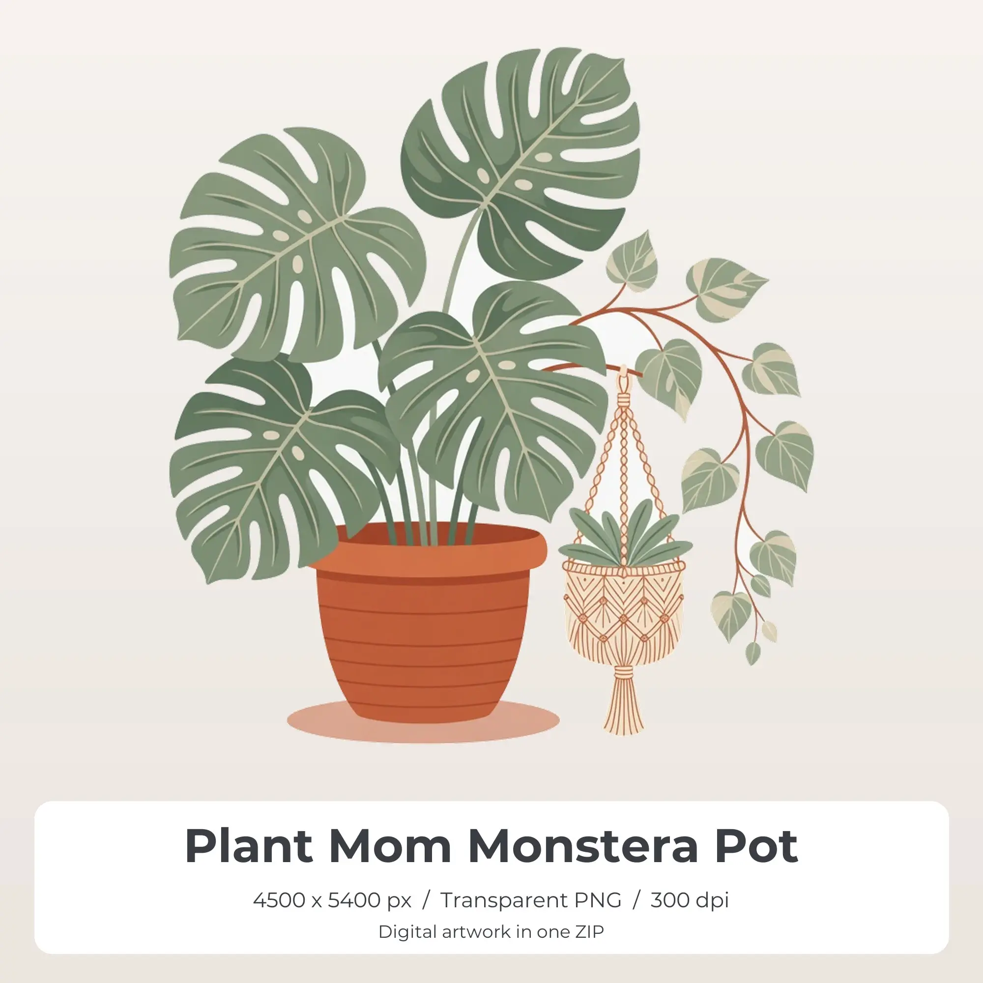 Plant Mom Monstera Pot Sublimation Transfer PNG, 4500x5400 preview