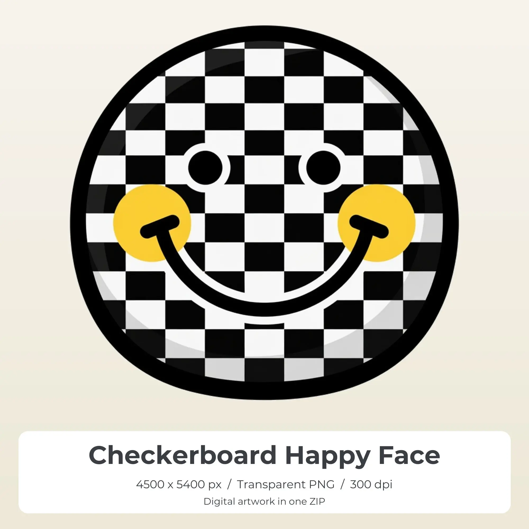 Checkerboard Happy Face Sublimation Transfer PNG, 4500x5400 preview