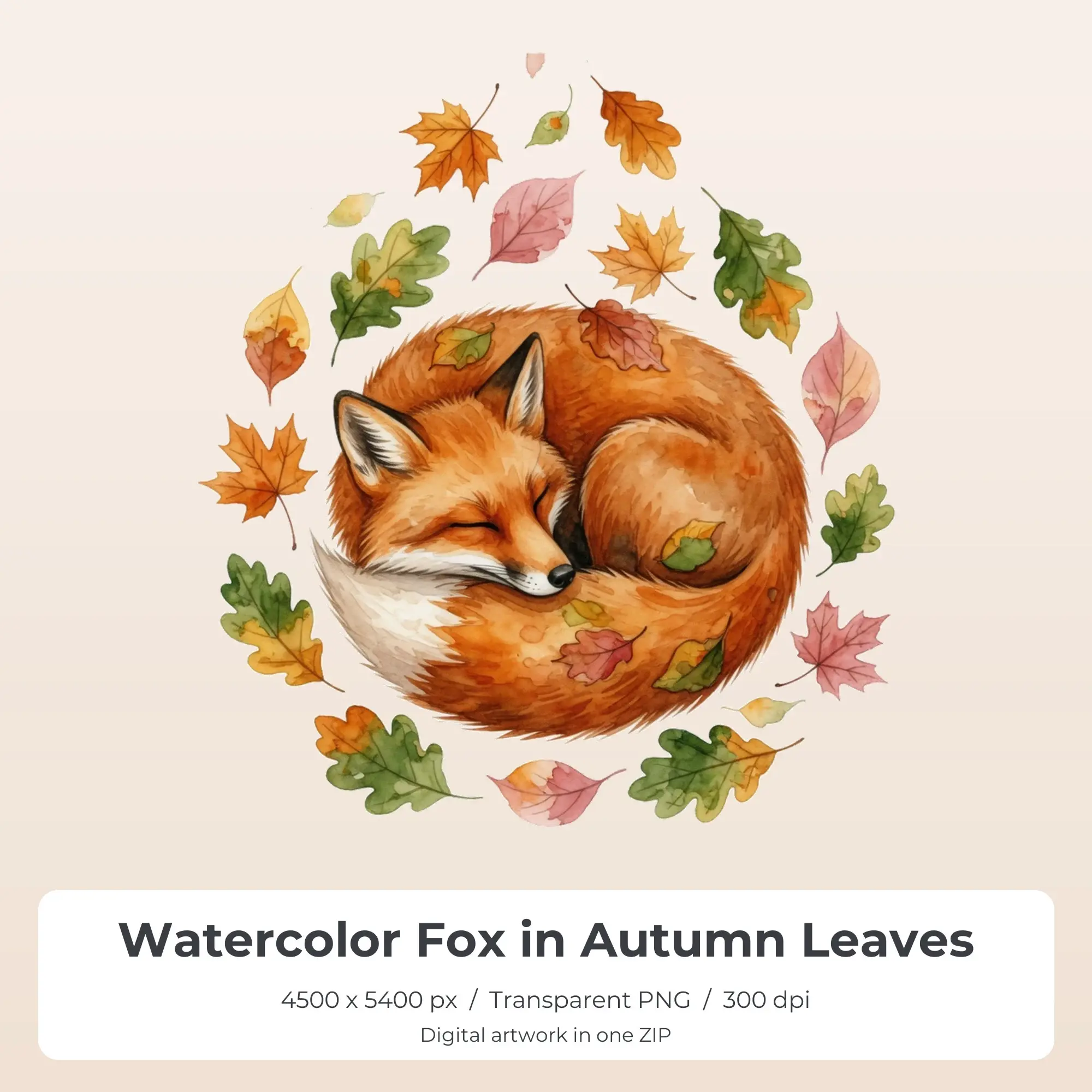 Watercolor Fox in Autumn Leaves PNG - Shirt Sublimation Design preview