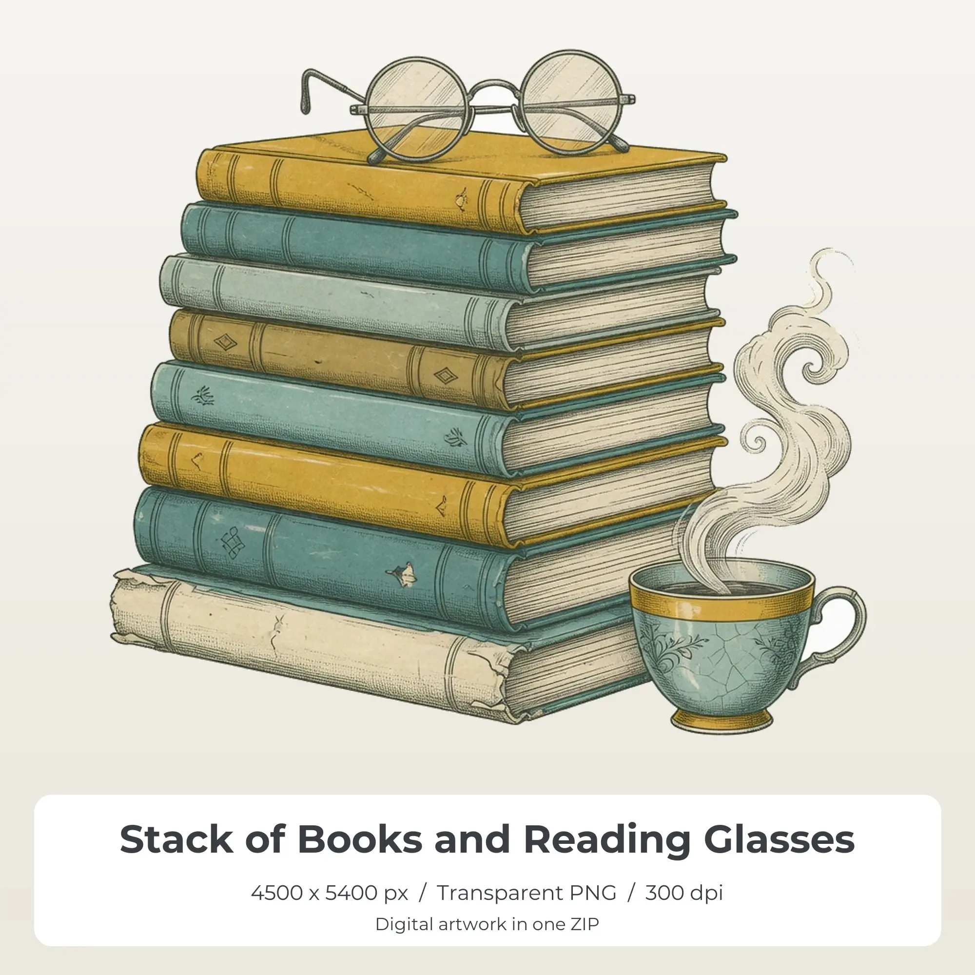 Stack of Books and Reading Glasses Sublimation Design PNG for Shirts preview