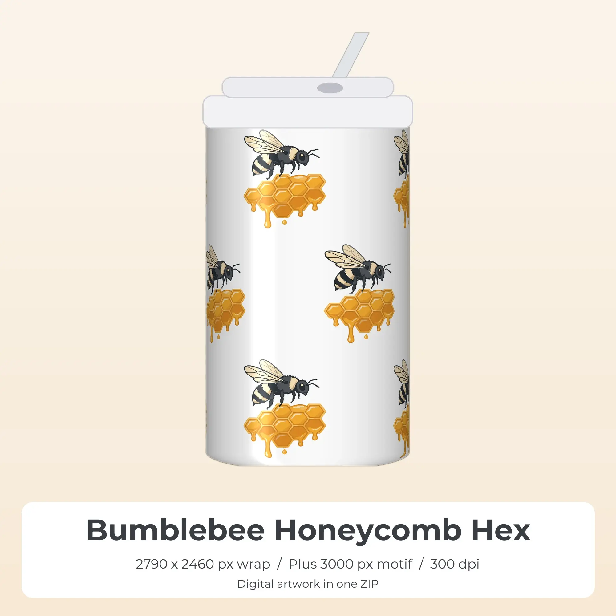 Bumblebee Honeycomb Hex 20oz Tumbler Sublimation Wrap PNG preview
