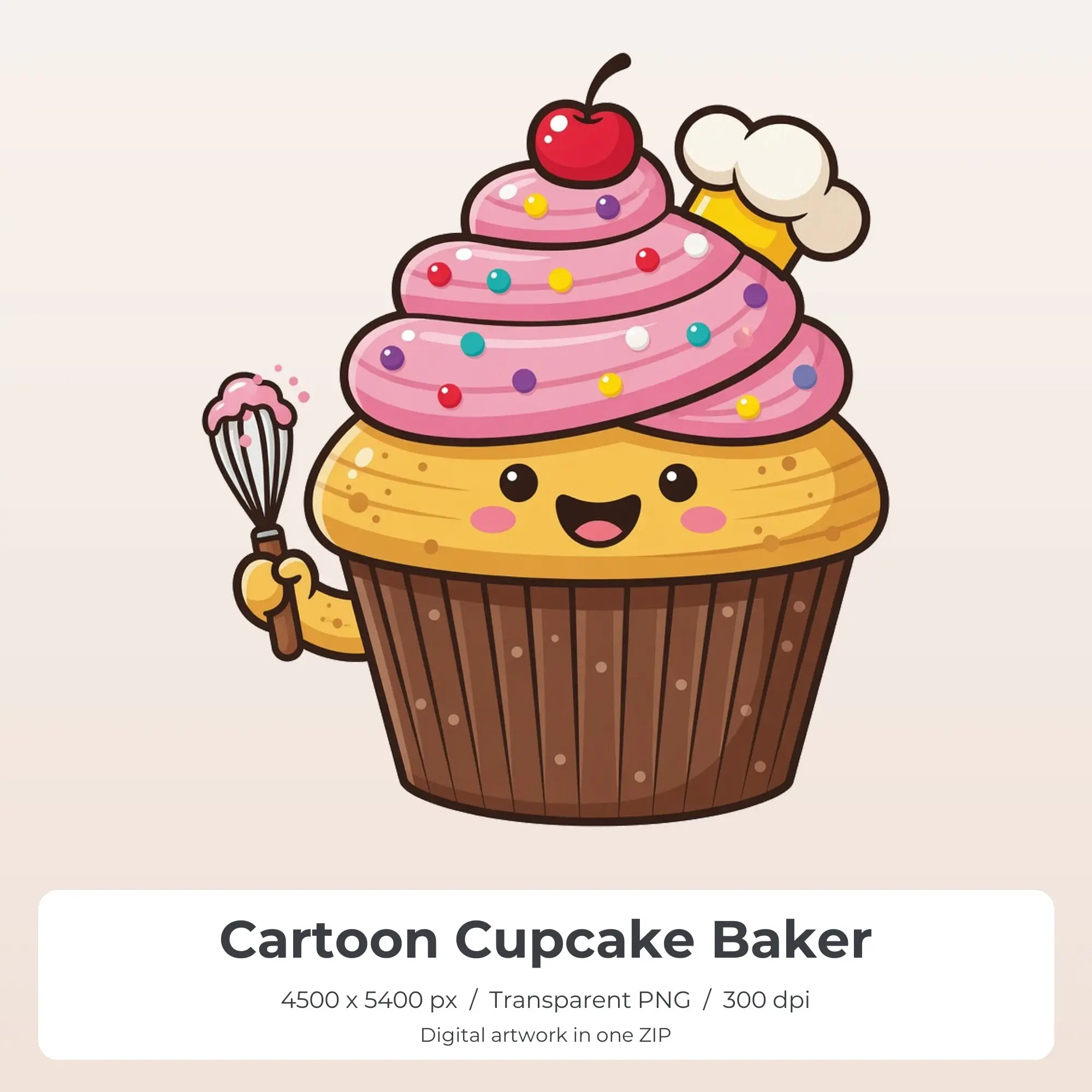 Cartoon Cupcake Baker Sublimation Transfer PNG, 4500x5400 preview